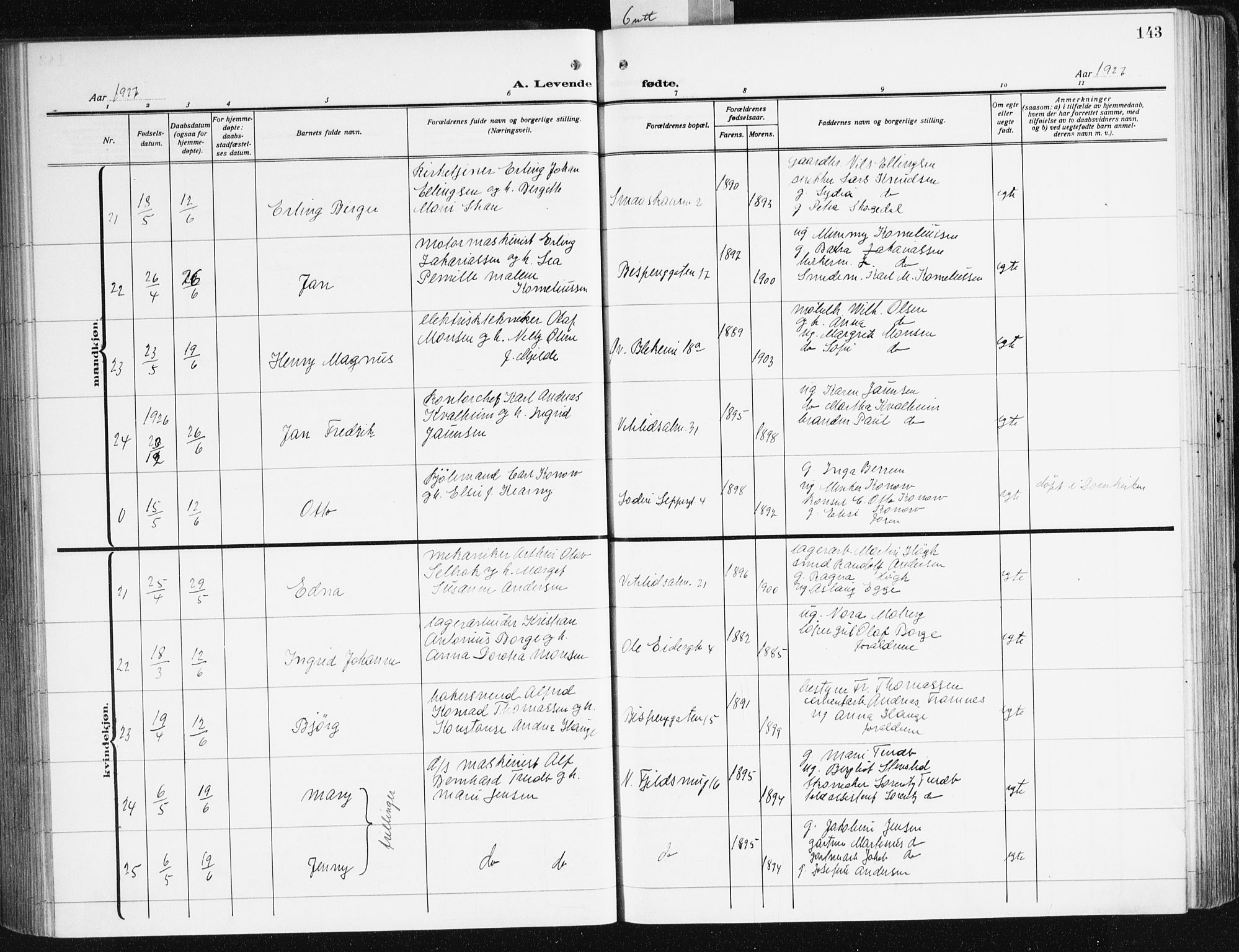 Korskirken sokneprestembete, AV/SAB-A-76101/H/Hab: Parish register (copy) no. B 12, 1917-1942, p. 143