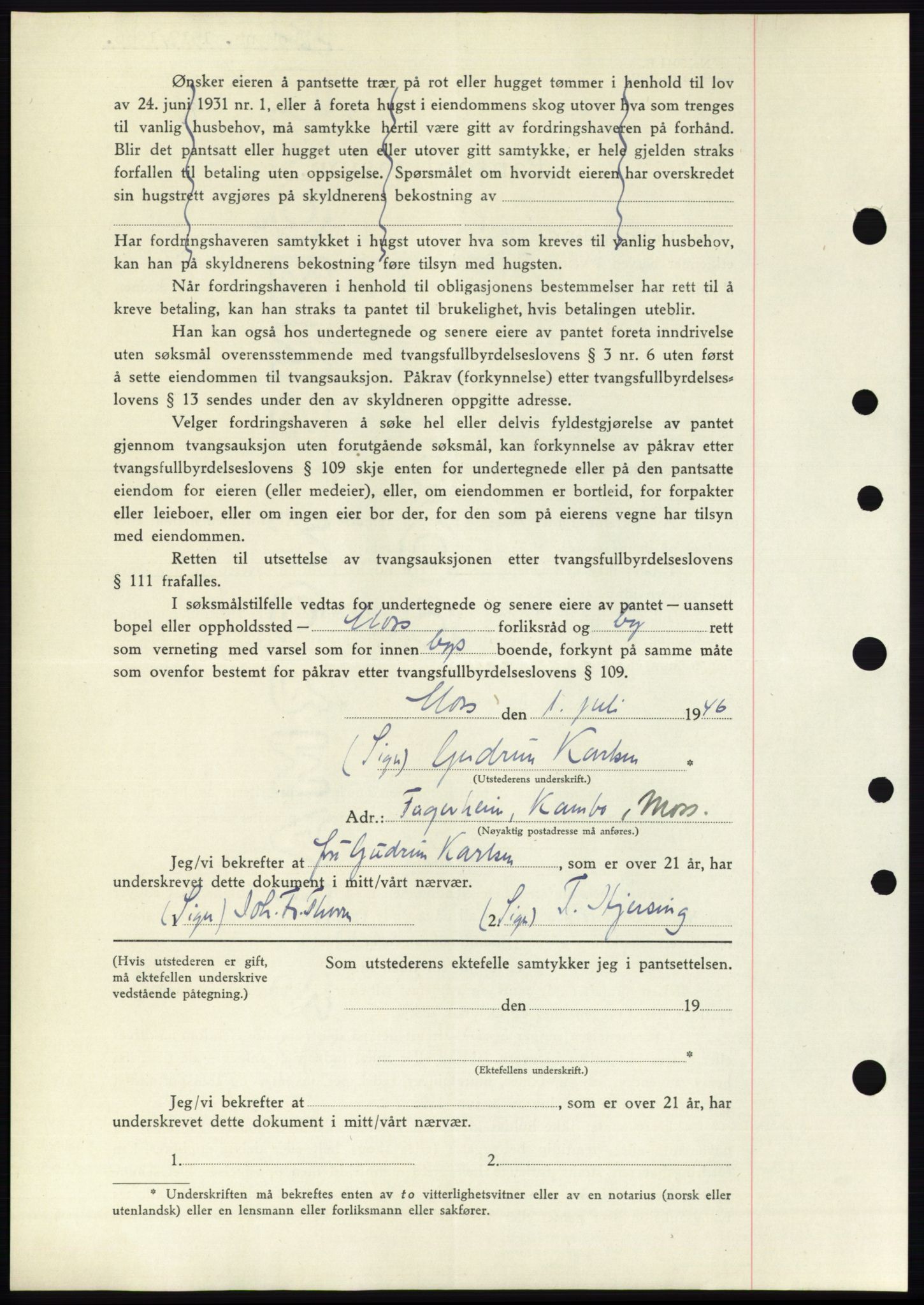 Moss sorenskriveri, SAO/A-10168: Mortgage book no. B15, 1946-1946, Diary no: : 1517/1946