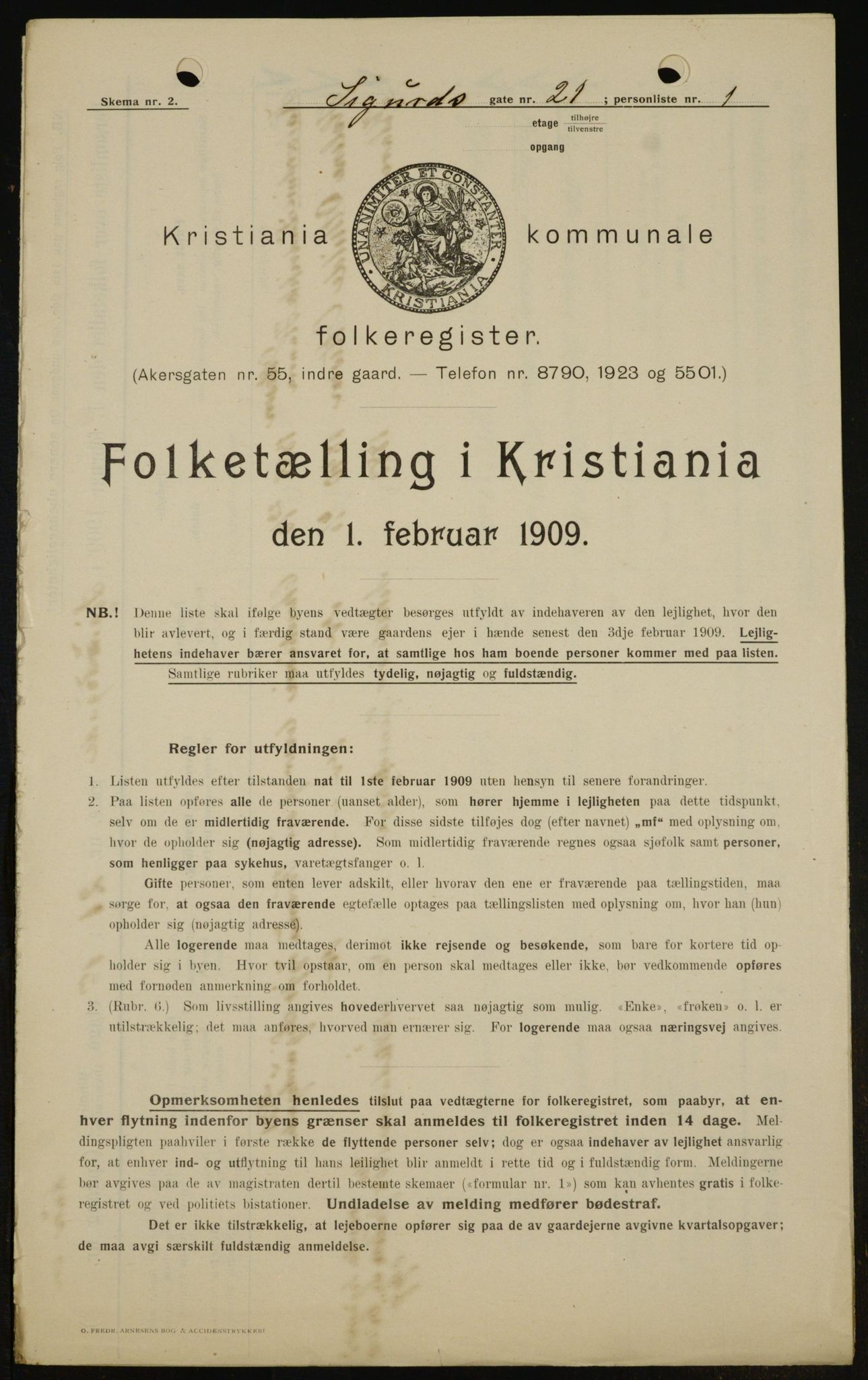 OBA, Municipal Census 1909 for Kristiania, 1909, p. 86319