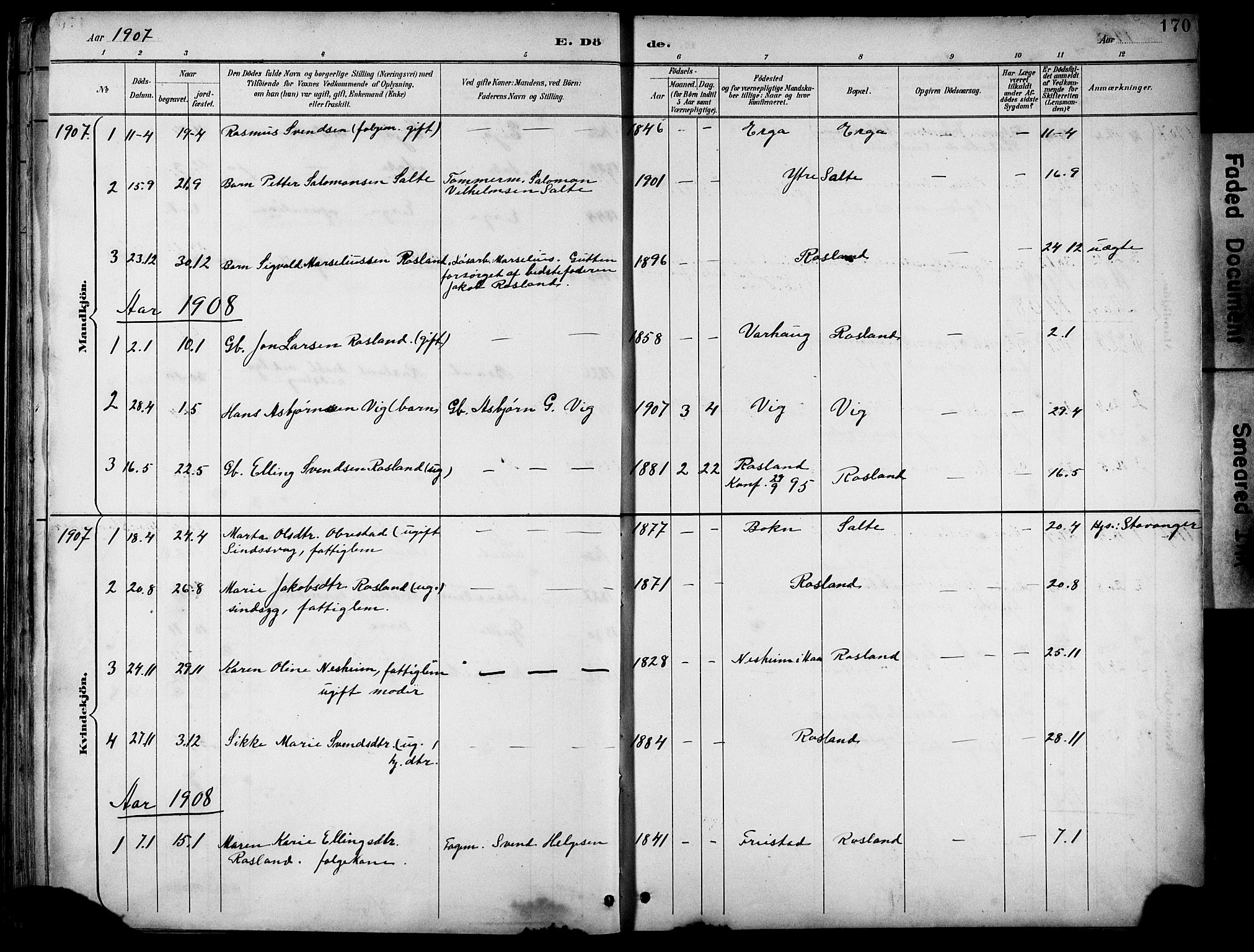 Klepp sokneprestkontor, SAST/A-101803/001/3/30BB/L0005: Parish register (copy) no. B 5, 1889-1918, p. 170