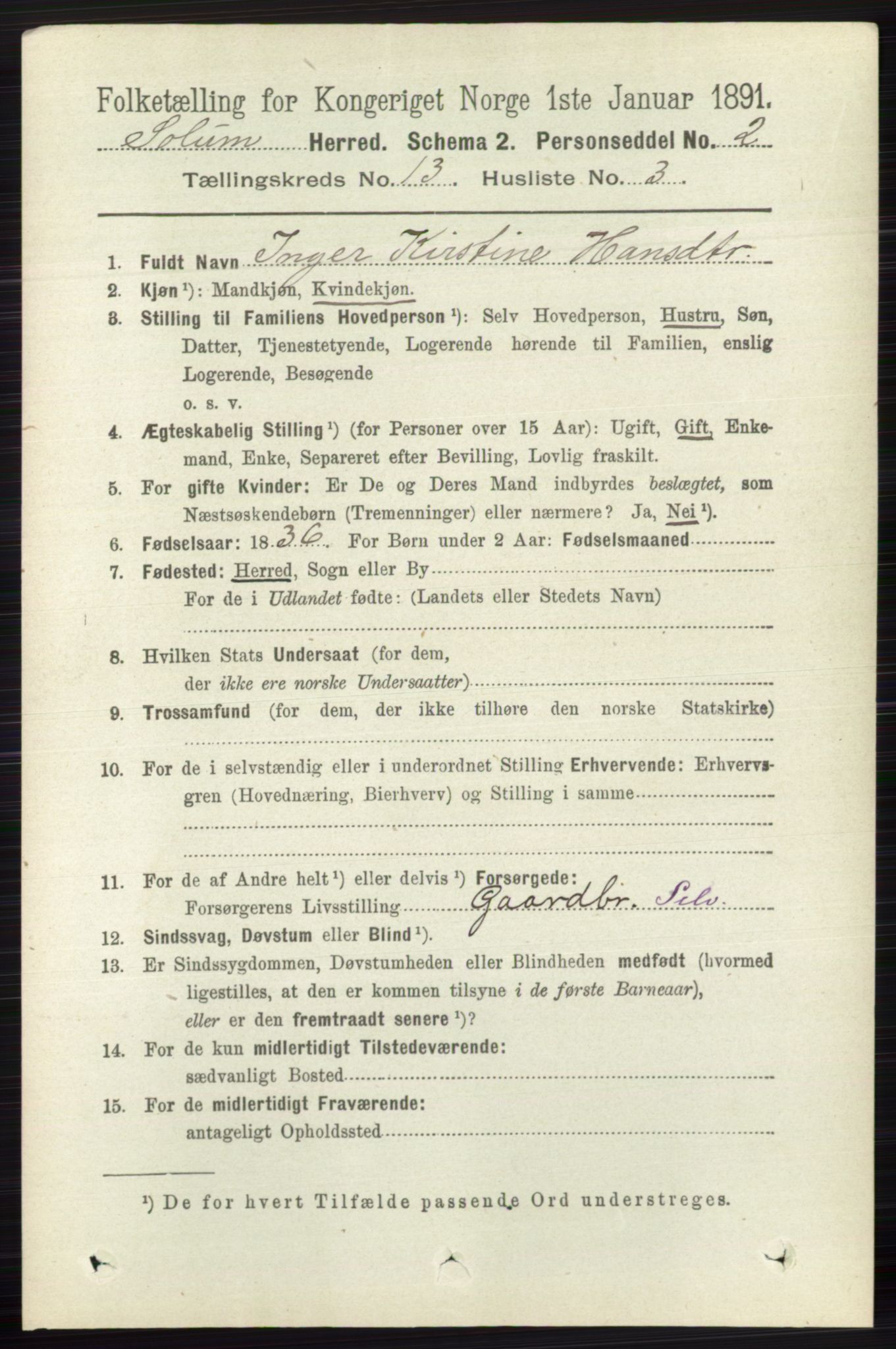 RA, 1891 census for 0818 Solum, 1891, p. 6069