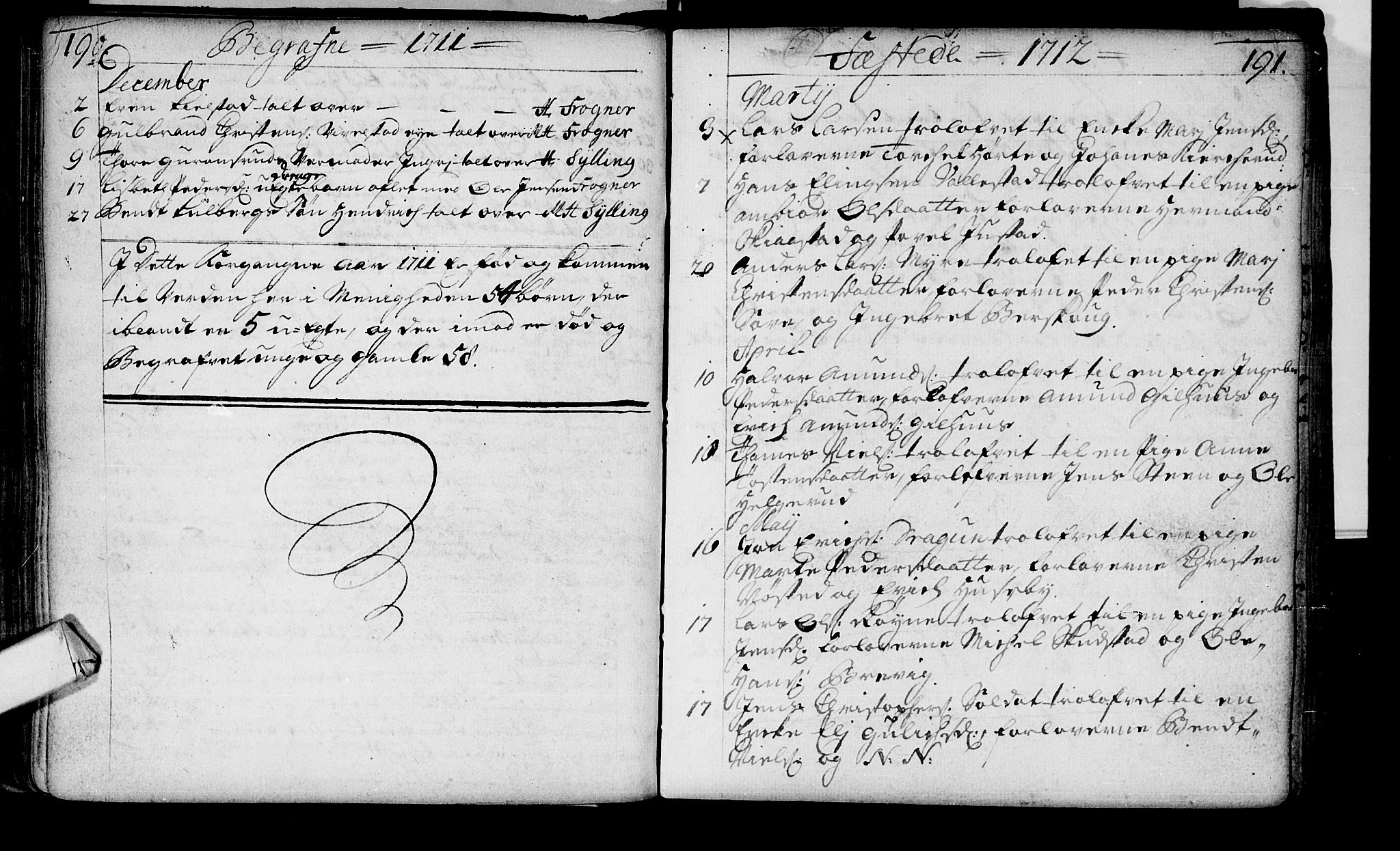 Lier kirkebøker, SAKO/A-230/F/Fa/L0002: Parish register (official) no. I 2, 1701-1726, p. 190-191