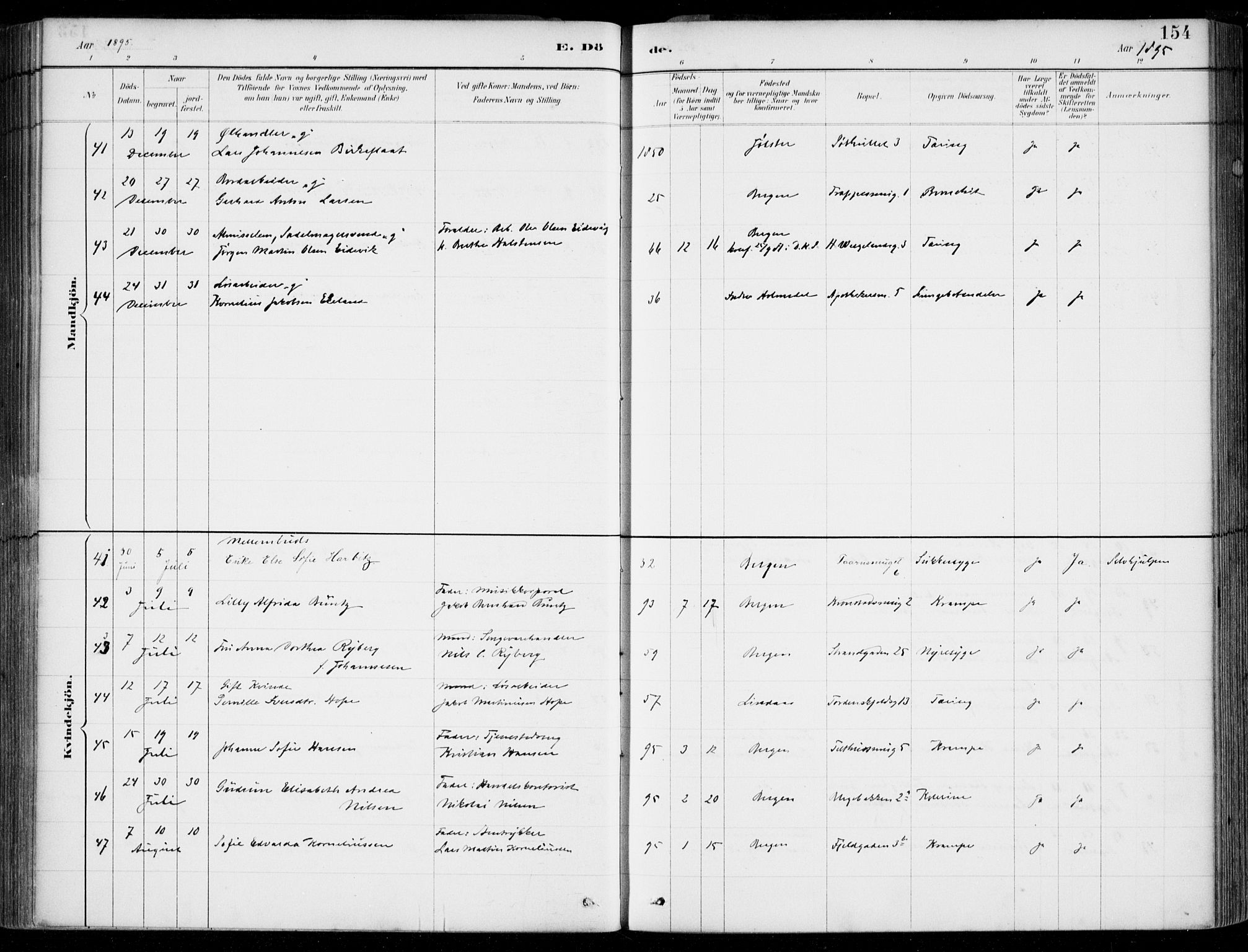 Korskirken sokneprestembete, AV/SAB-A-76101/H/Hab: Parish register (copy) no. E 4, 1884-1910, p. 154