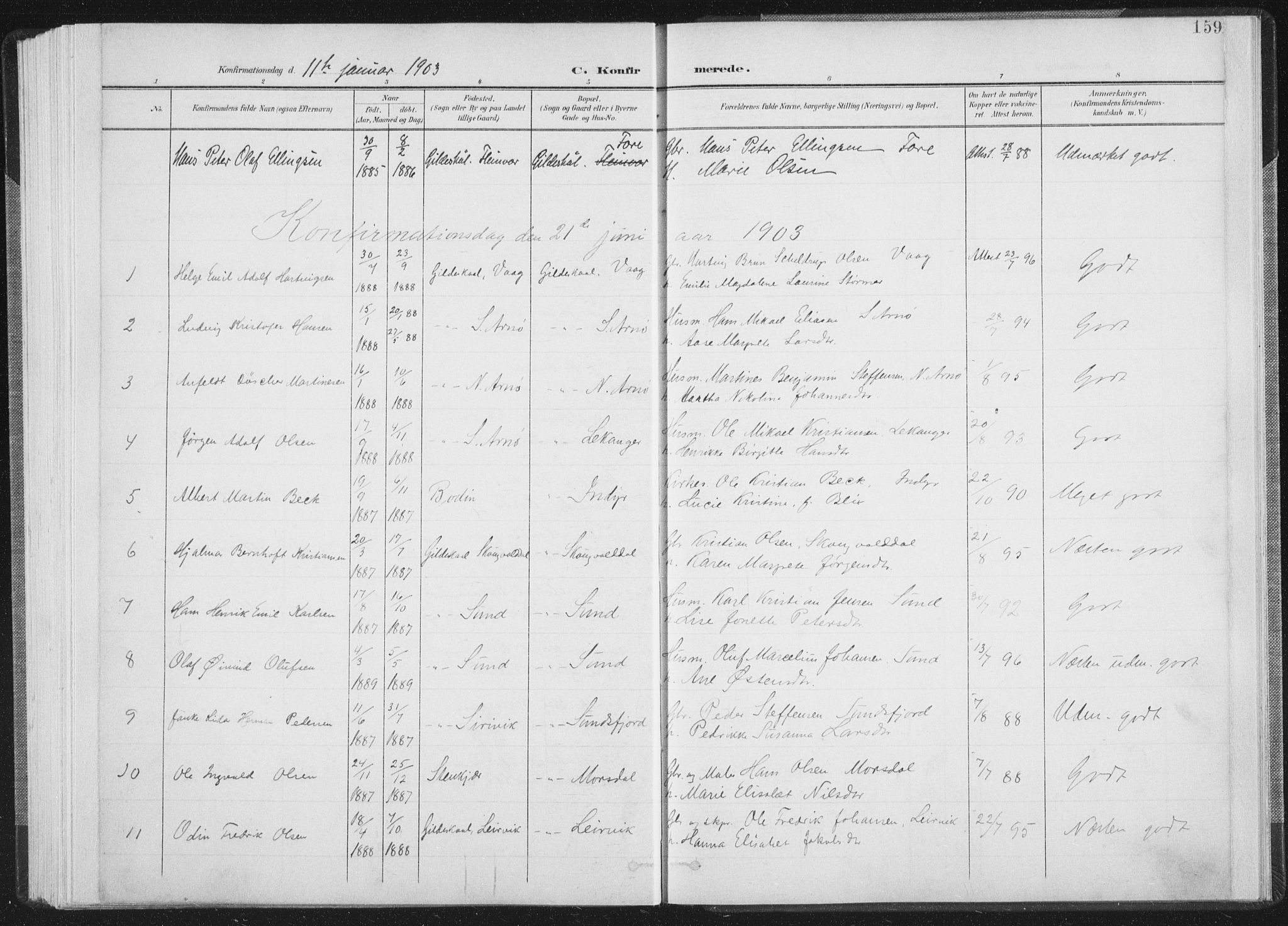 Ministerialprotokoller, klokkerbøker og fødselsregistre - Nordland, AV/SAT-A-1459/805/L0102: Parish register (official) no. 805A08I, 1900-1909, p. 159