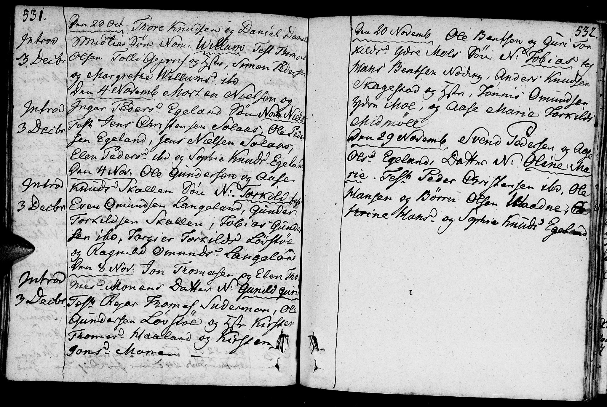 Holum sokneprestkontor, SAK/1111-0022/F/Fa/Faa/L0003: Parish register (official) no. A 3, 1780-1821, p. 531-532