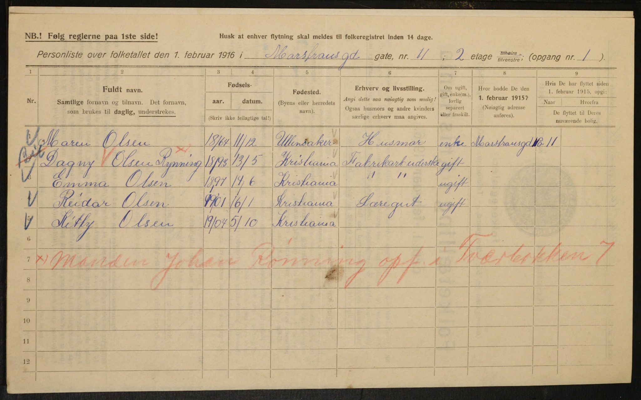 OBA, Municipal Census 1916 for Kristiania, 1916, p. 66375