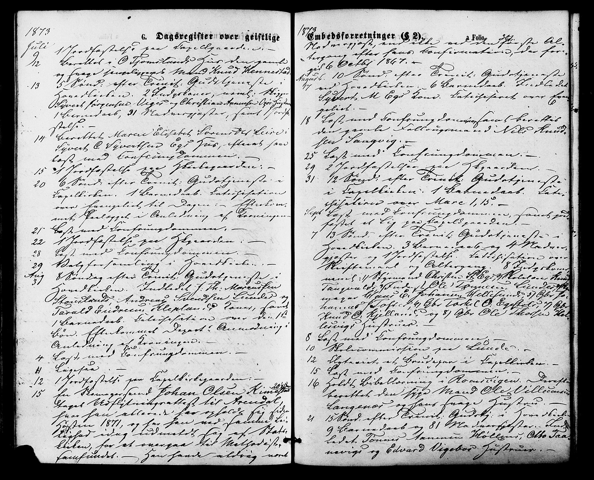 Søgne sokneprestkontor, SAK/1111-0037/F/Fa/Fab/L0011: Parish register (official) no. A 11, 1869-1879, p. 301