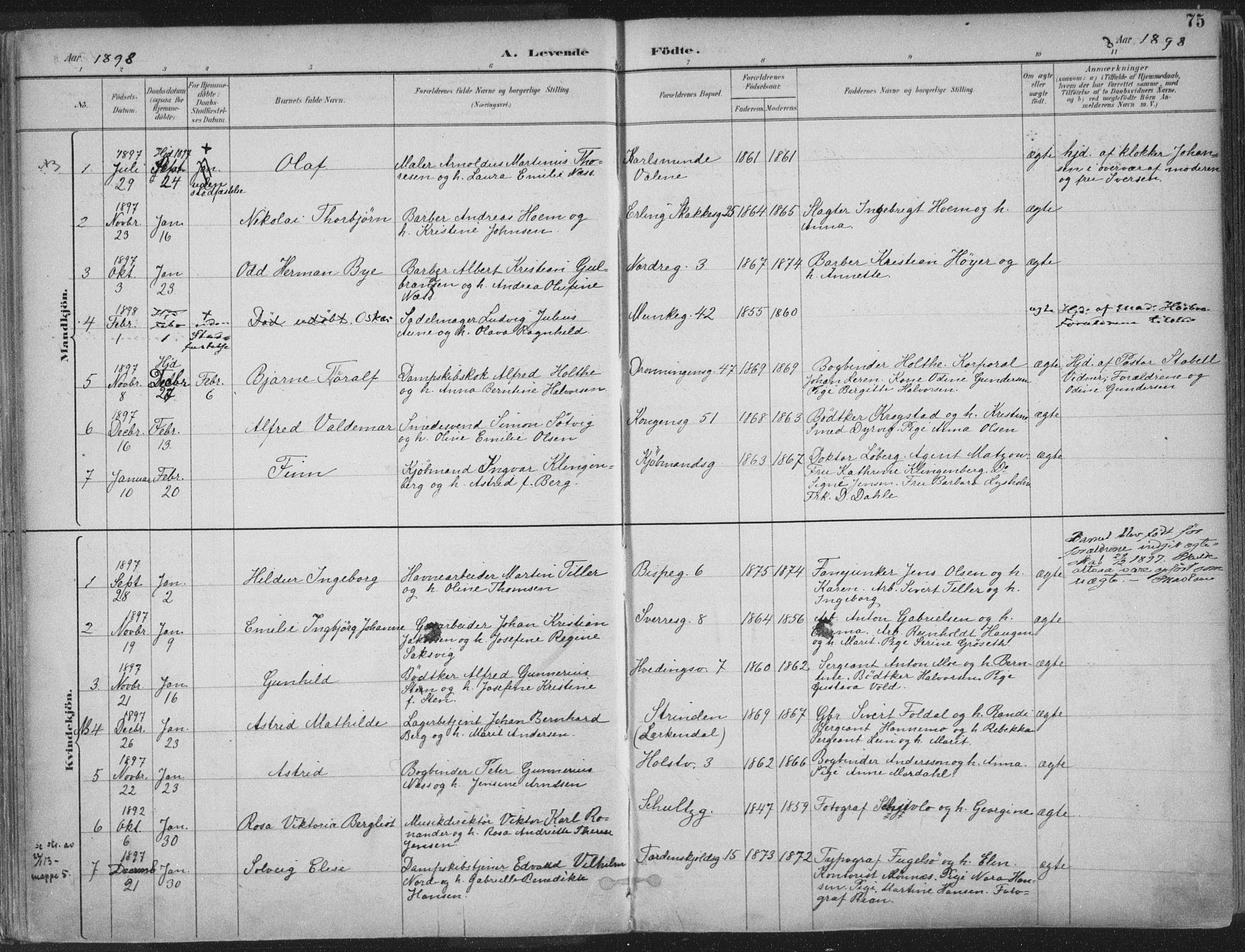 Ministerialprotokoller, klokkerbøker og fødselsregistre - Sør-Trøndelag, SAT/A-1456/601/L0062: Parish register (official) no. 601A30, 1891-1911, p. 75