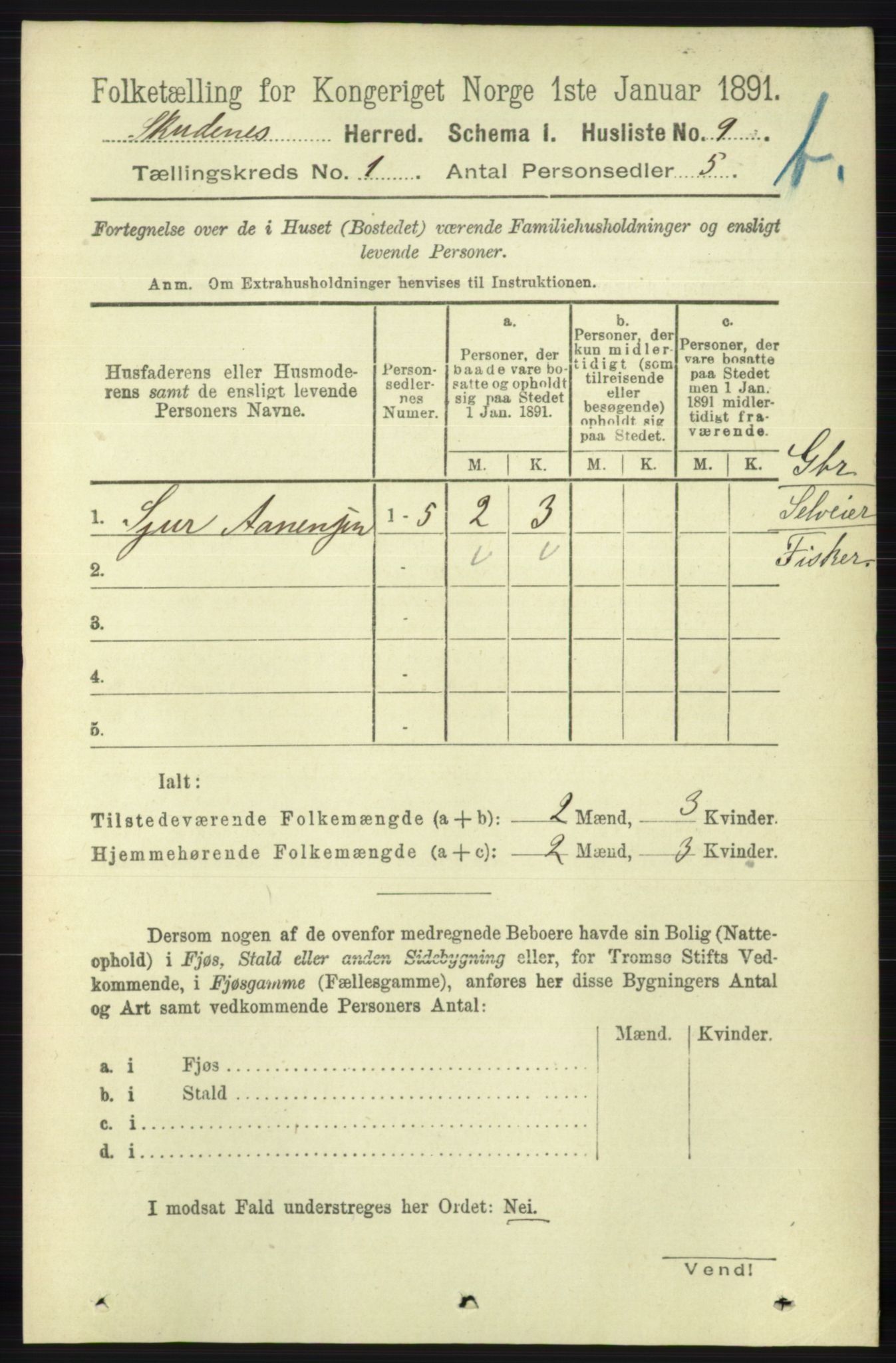 RA, 1891 census for 1150 Skudenes, 1891, p. 3354