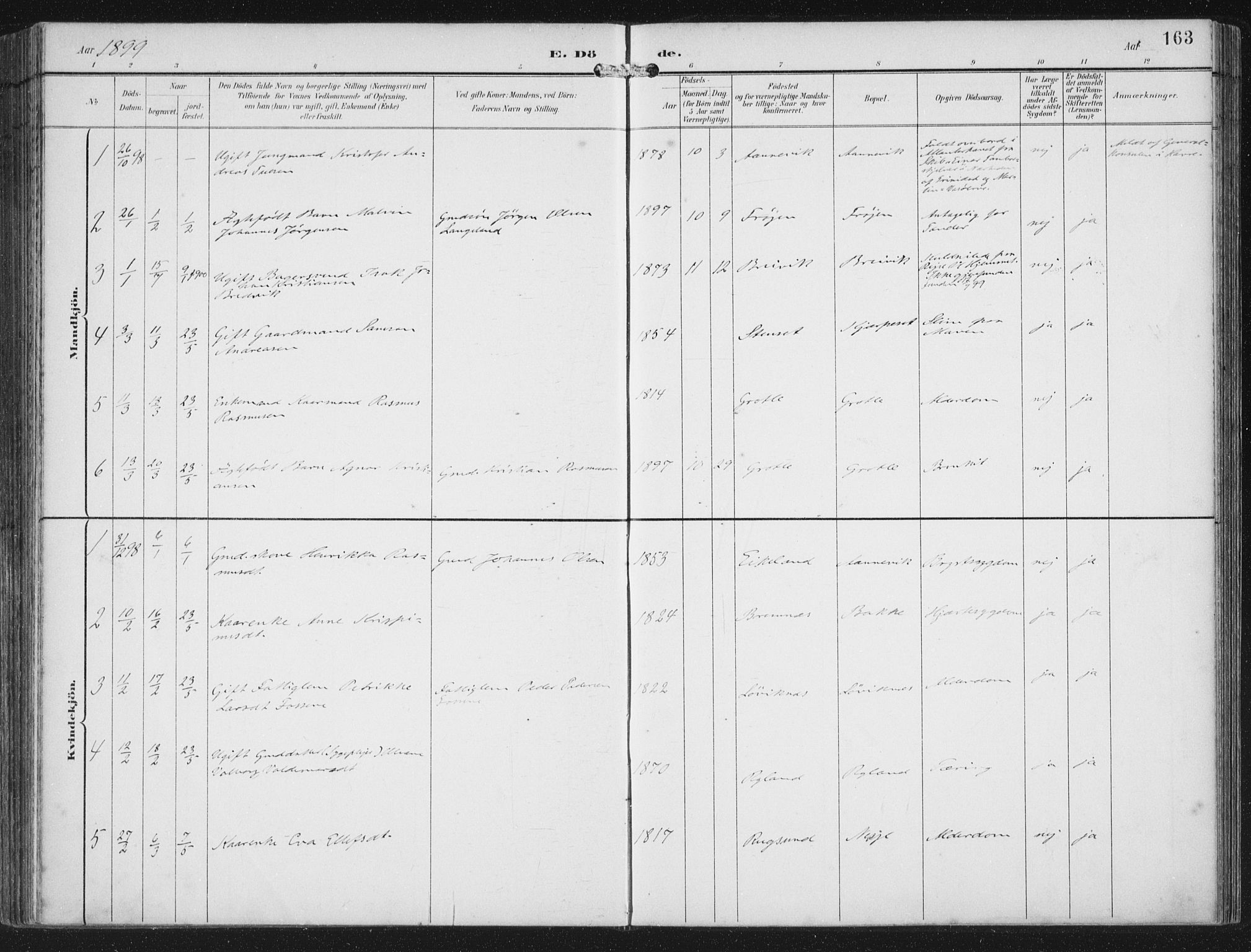 Bremanger sokneprestembete, SAB/A-82201/H/Haa/Haab/L0002: Parish register (official) no. B  2, 1896-1908, p. 163