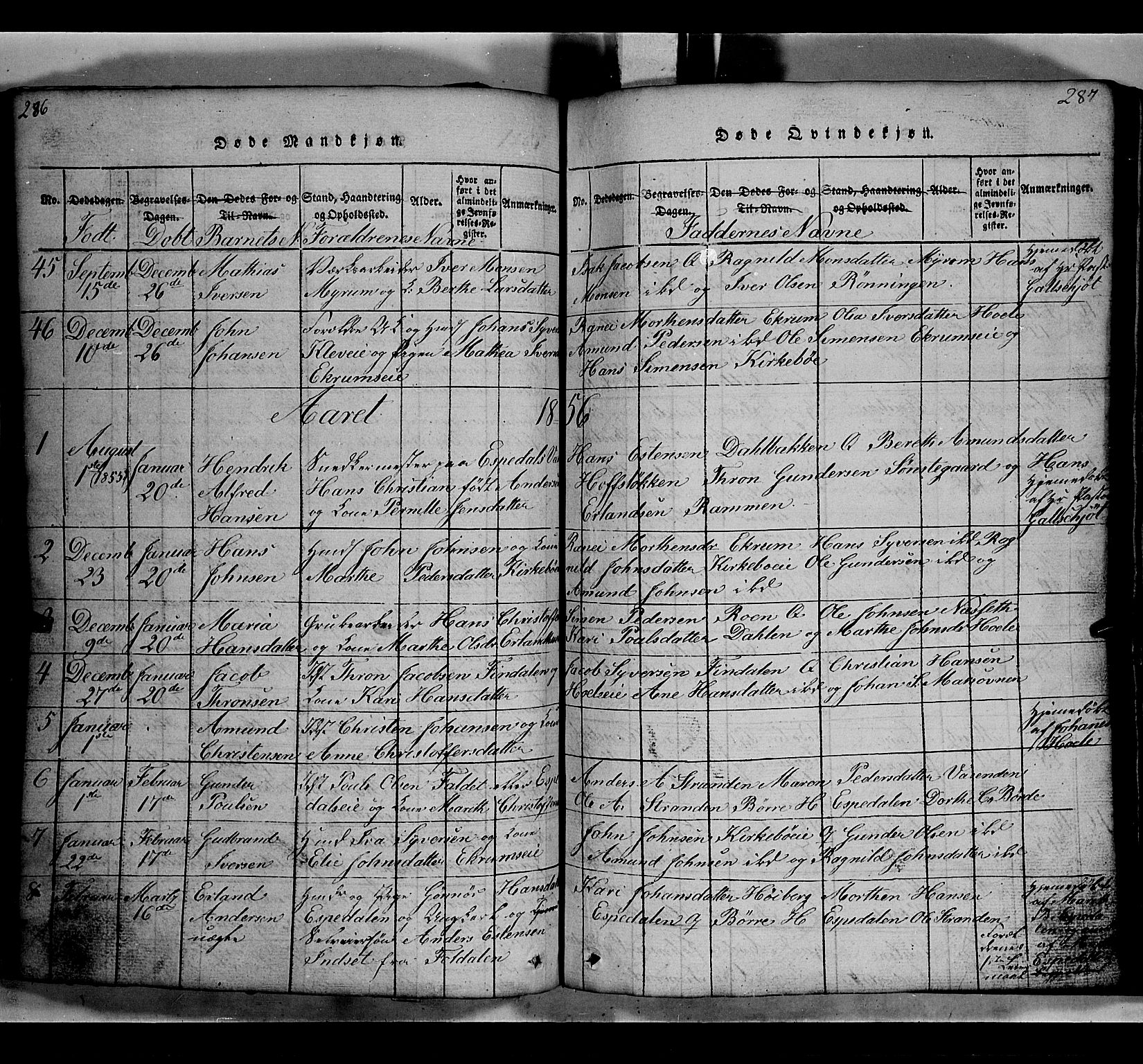 Gausdal prestekontor, SAH/PREST-090/H/Ha/Hab/L0002: Parish register (copy) no. 2, 1818-1874, p. 286-287