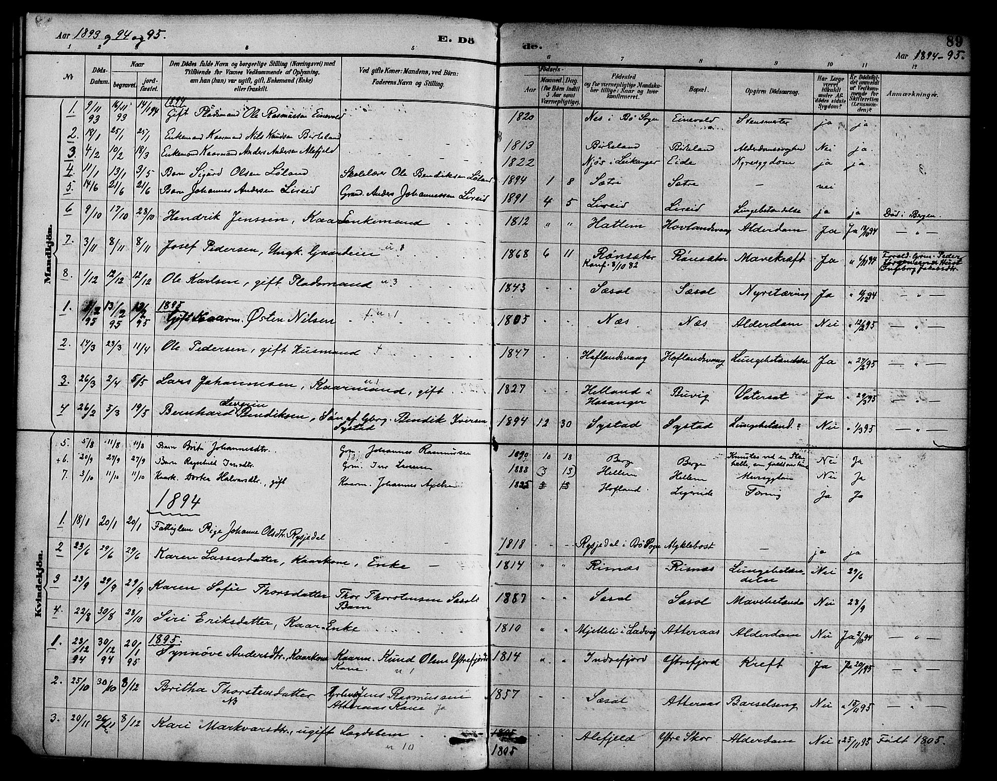 Hyllestad sokneprestembete, SAB/A-80401: Parish register (official) no. B 1, 1886-1904, p. 89