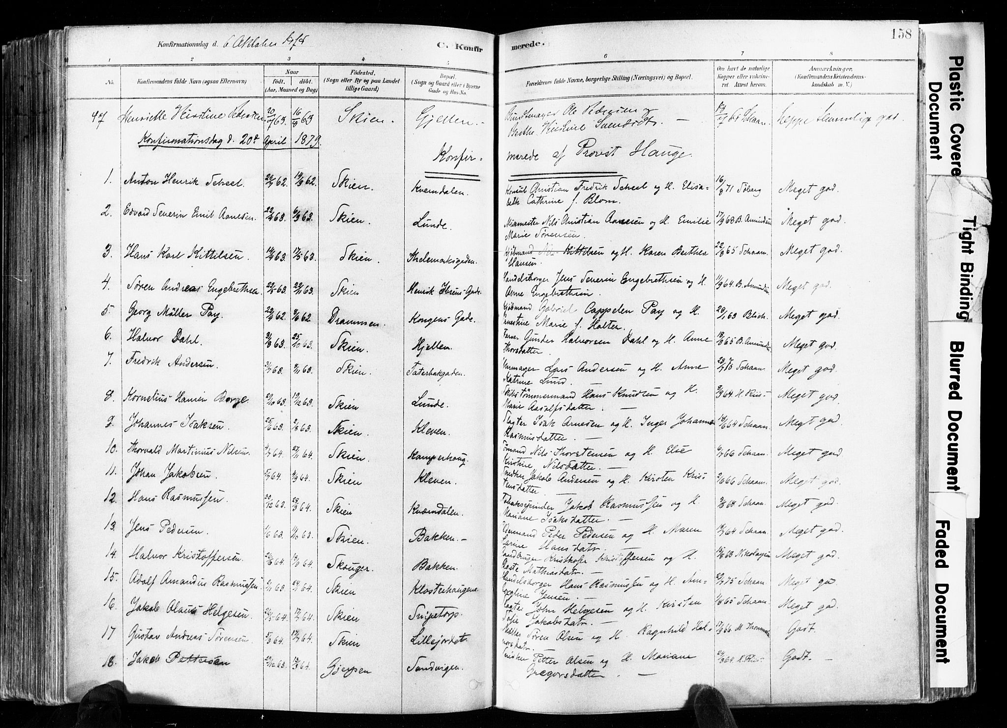 Skien kirkebøker, SAKO/A-302/F/Fa/L0009: Parish register (official) no. 9, 1878-1890, p. 158