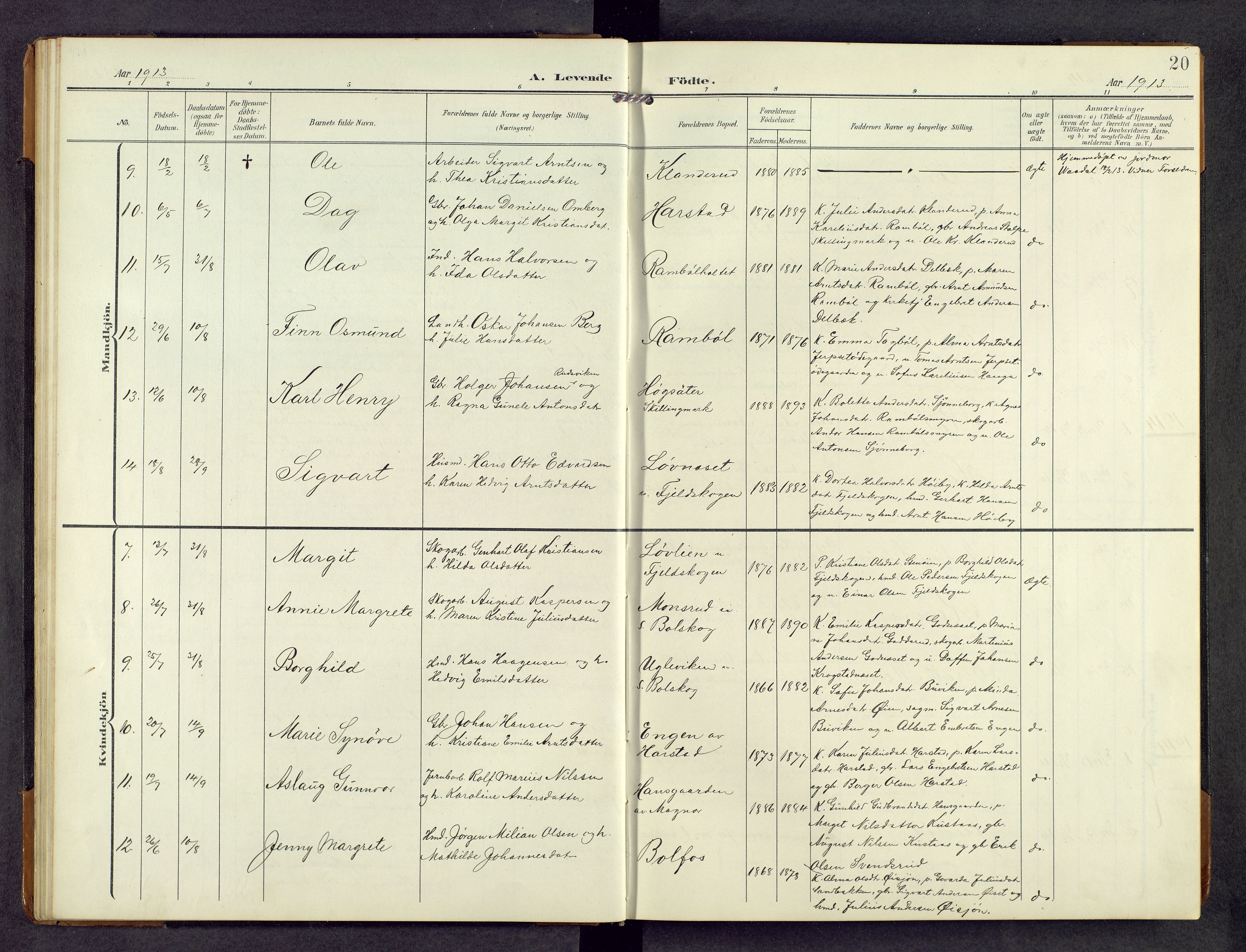 Eidskog prestekontor, AV/SAH-PREST-026/H/Ha/Hab/L0004: Parish register (copy) no. 4, 1907-1964, p. 20
