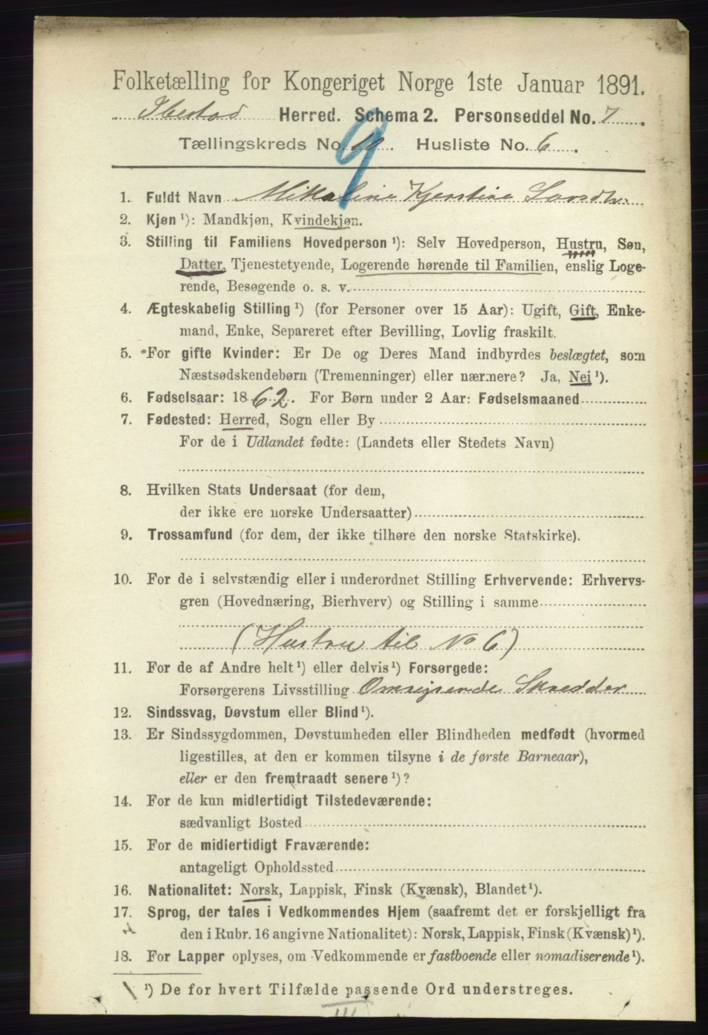 RA, 1891 census for 1917 Ibestad, 1891, p. 6022