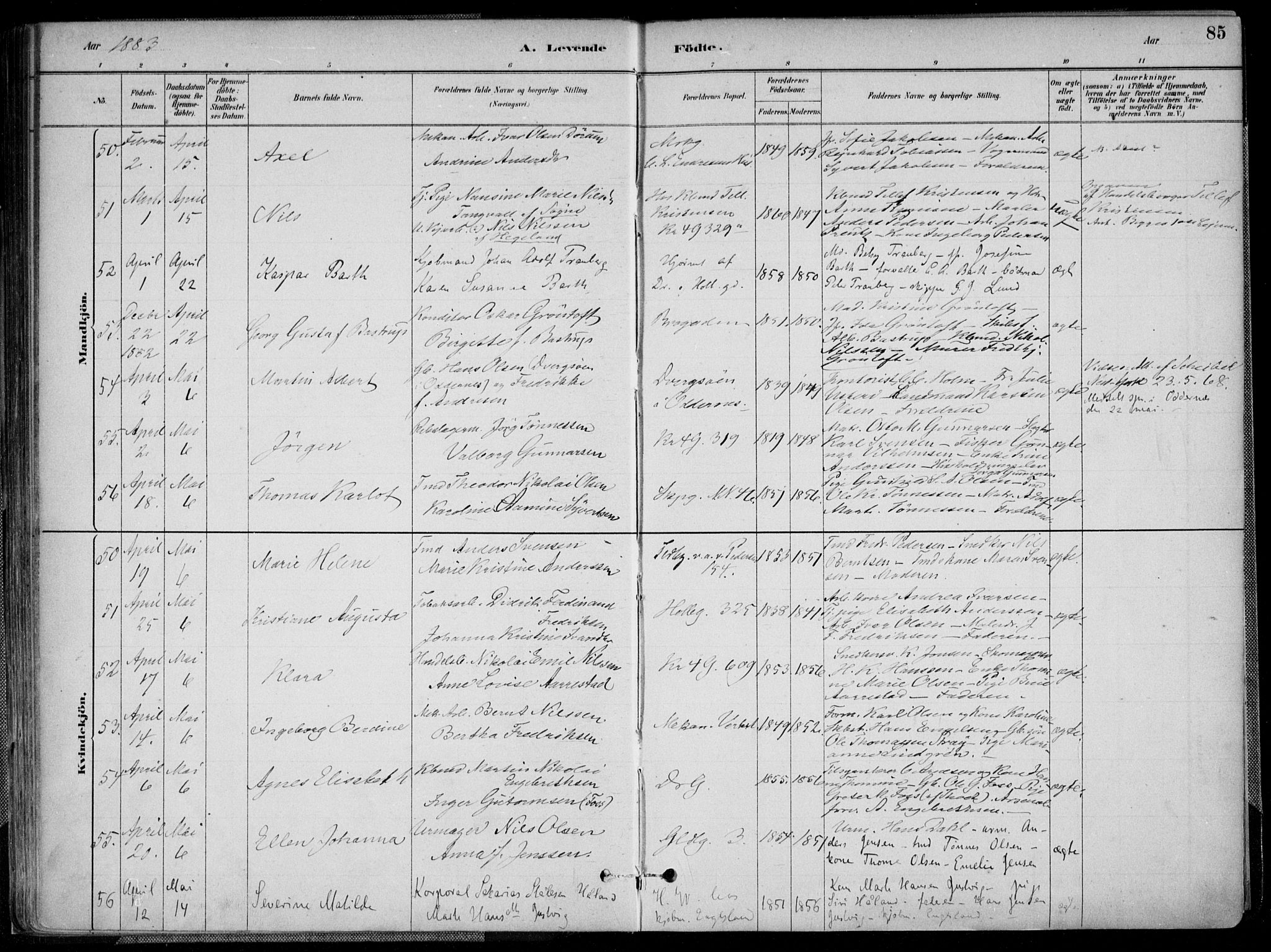 Kristiansand domprosti, SAK/1112-0006/F/Fa/L0016: Parish register (official) no. A 16A, 1880-1890, p. 85