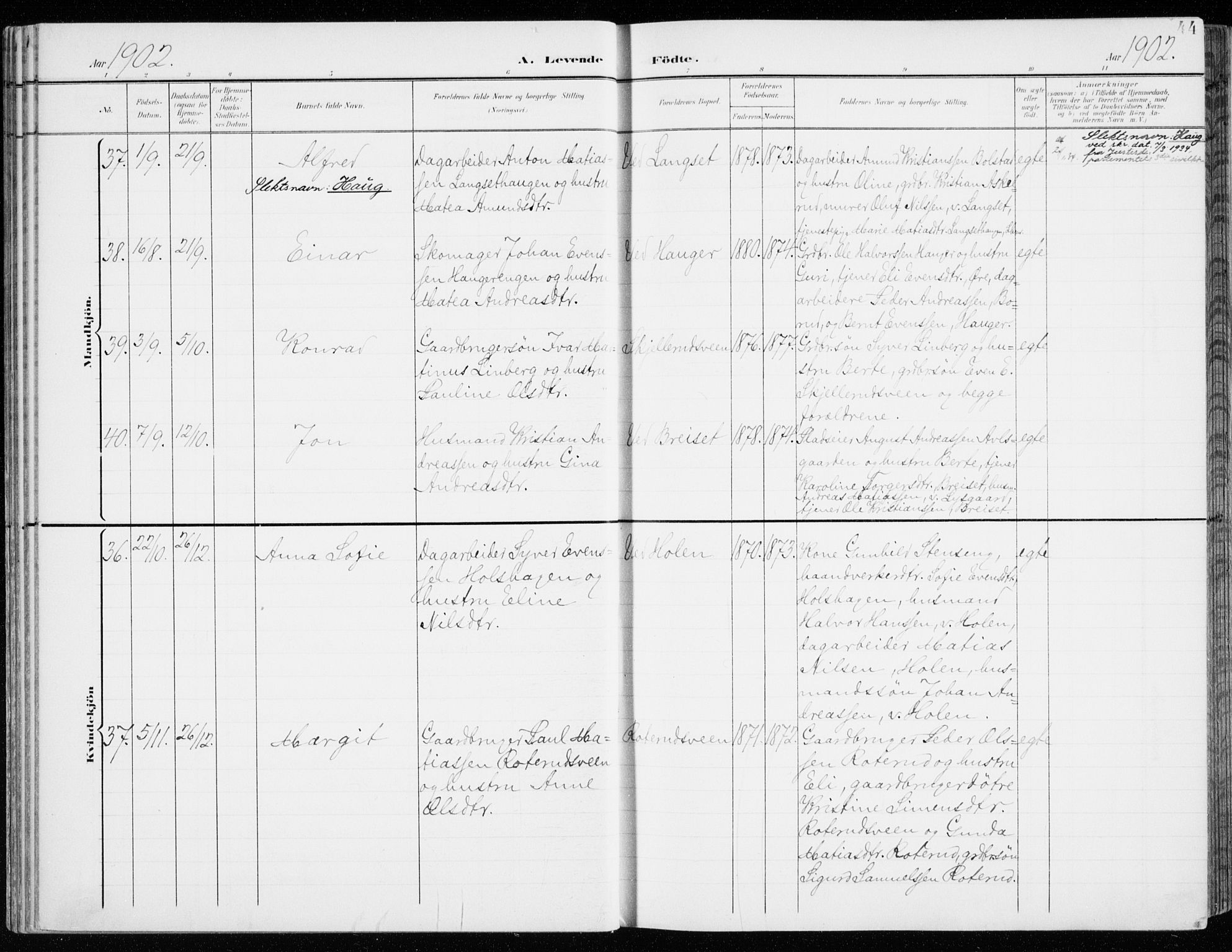 Fåberg prestekontor, AV/SAH-PREST-086/H/Ha/Haa/L0011: Parish register (official) no. 11, 1899-1913, p. 44