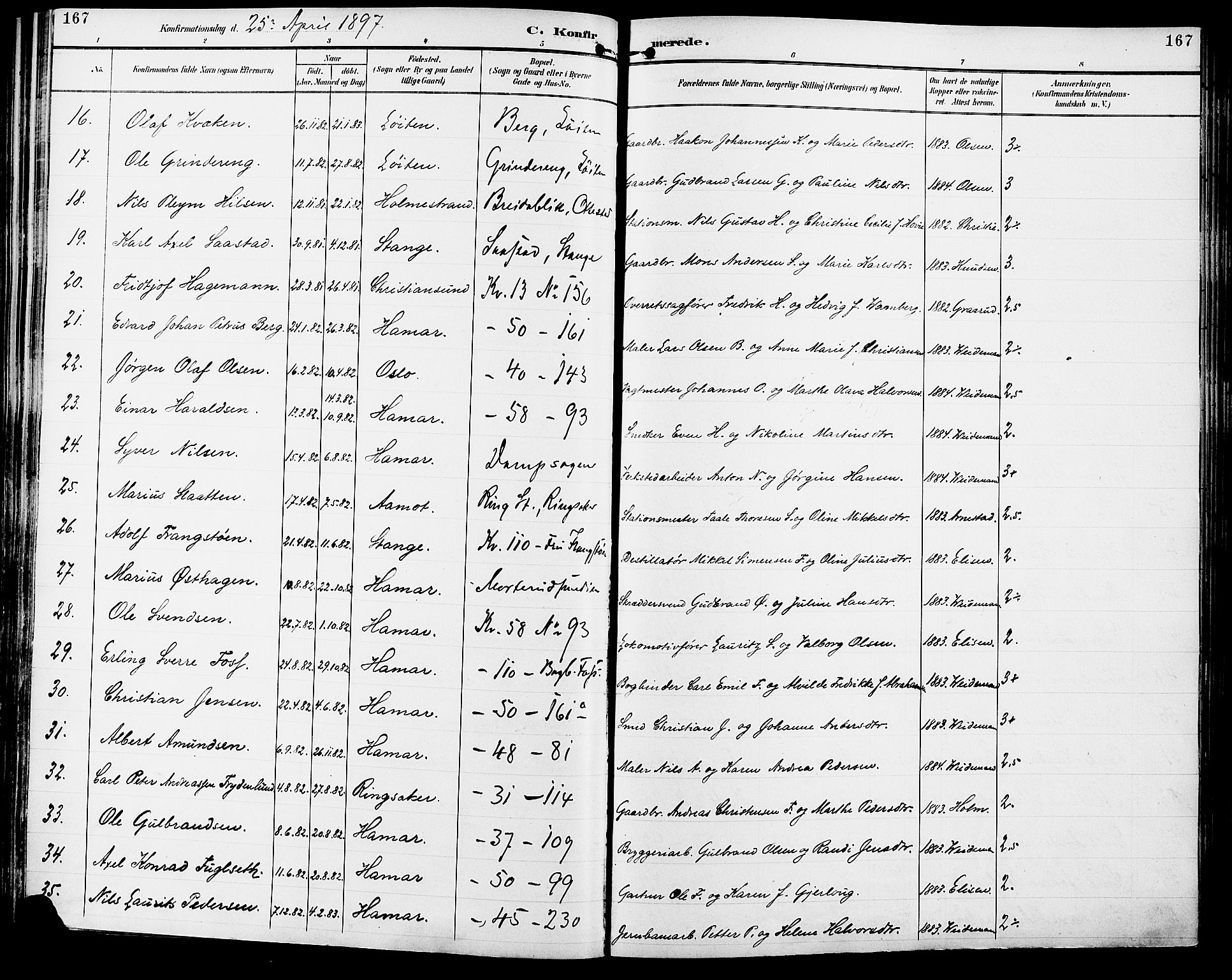 Vang prestekontor, Hedmark, AV/SAH-PREST-008/H/Ha/Haa/L0017: Parish register (official) no. 17, 1890-1899, p. 167