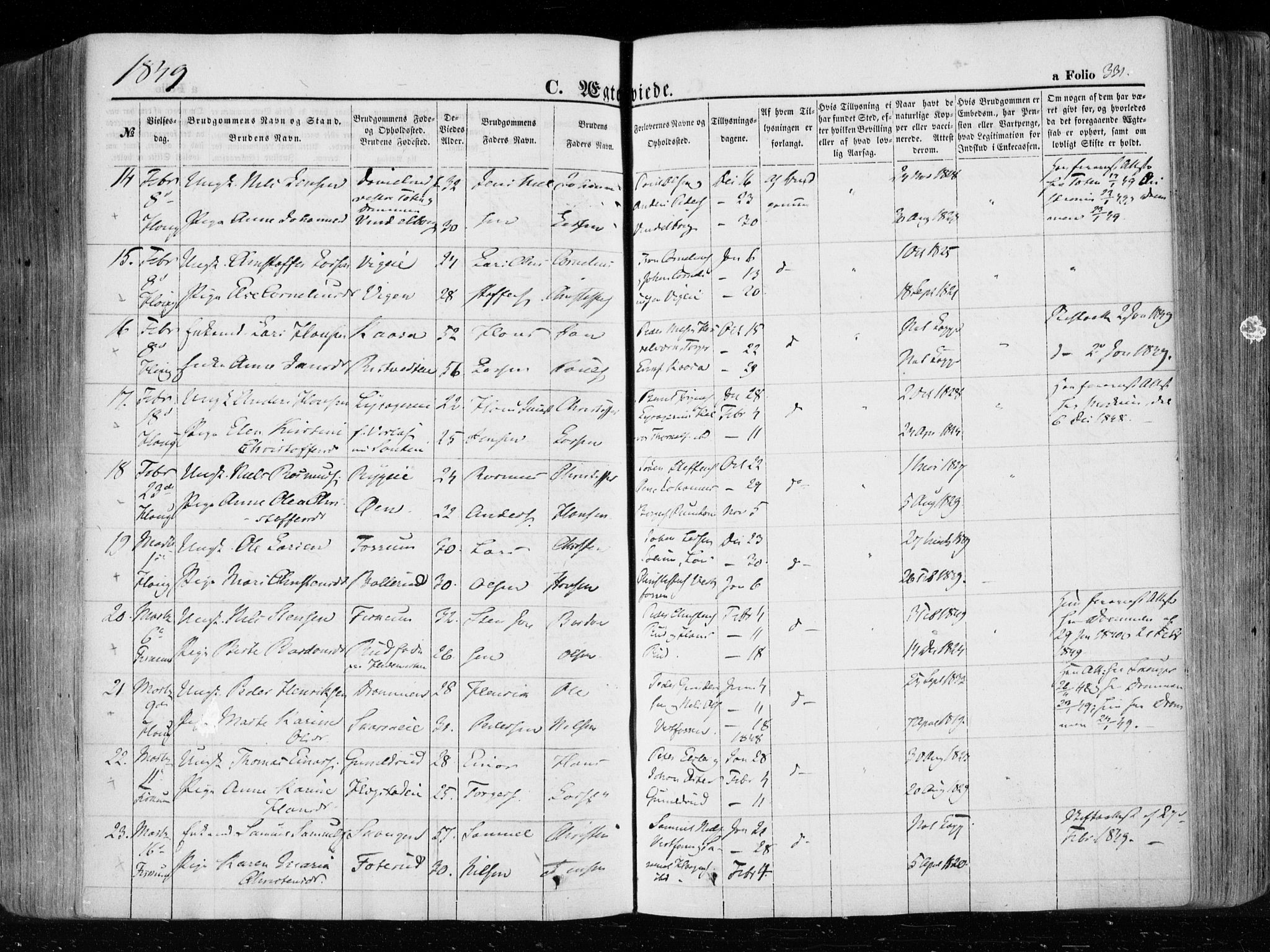 Eiker kirkebøker, SAKO/A-4/F/Fa/L0014: Parish register (official) no. I 14, 1846-1854, p. 331
