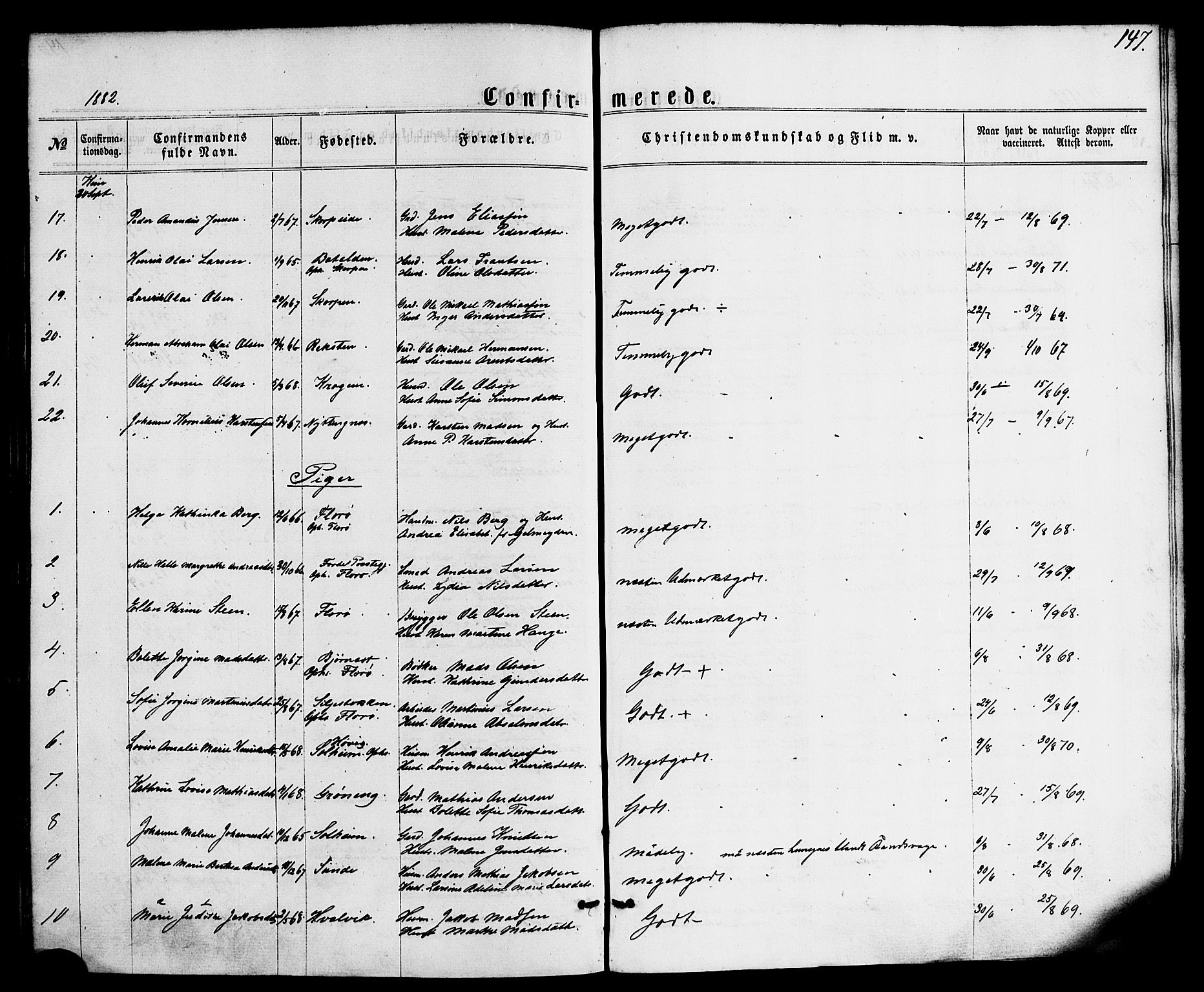 Kinn sokneprestembete, SAB/A-80801/H/Haa/Haaa/L0008: Parish register (official) no. A 8, 1859-1882, p. 147