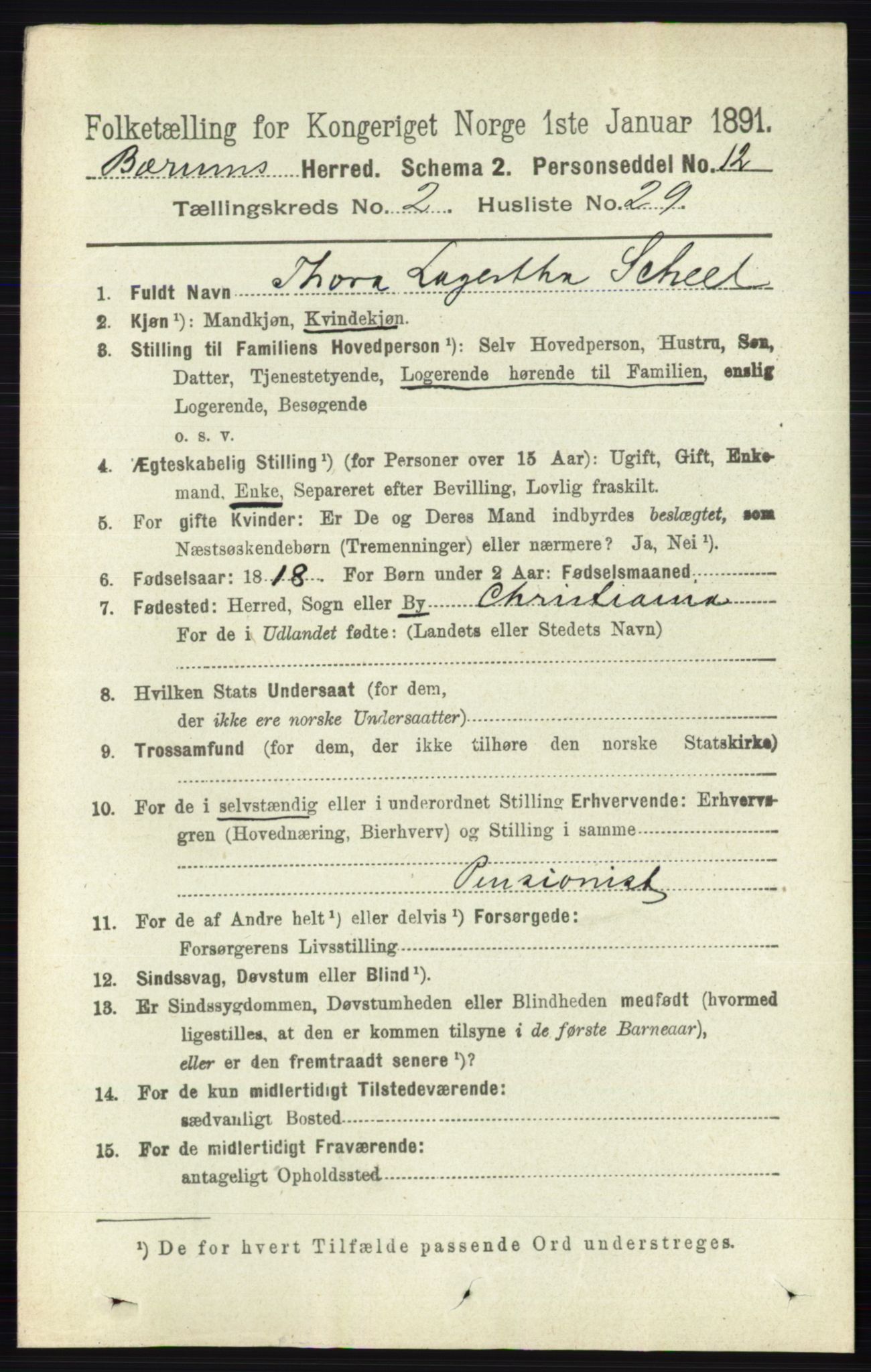 RA, 1891 census for 0219 Bærum, 1891, p. 1296