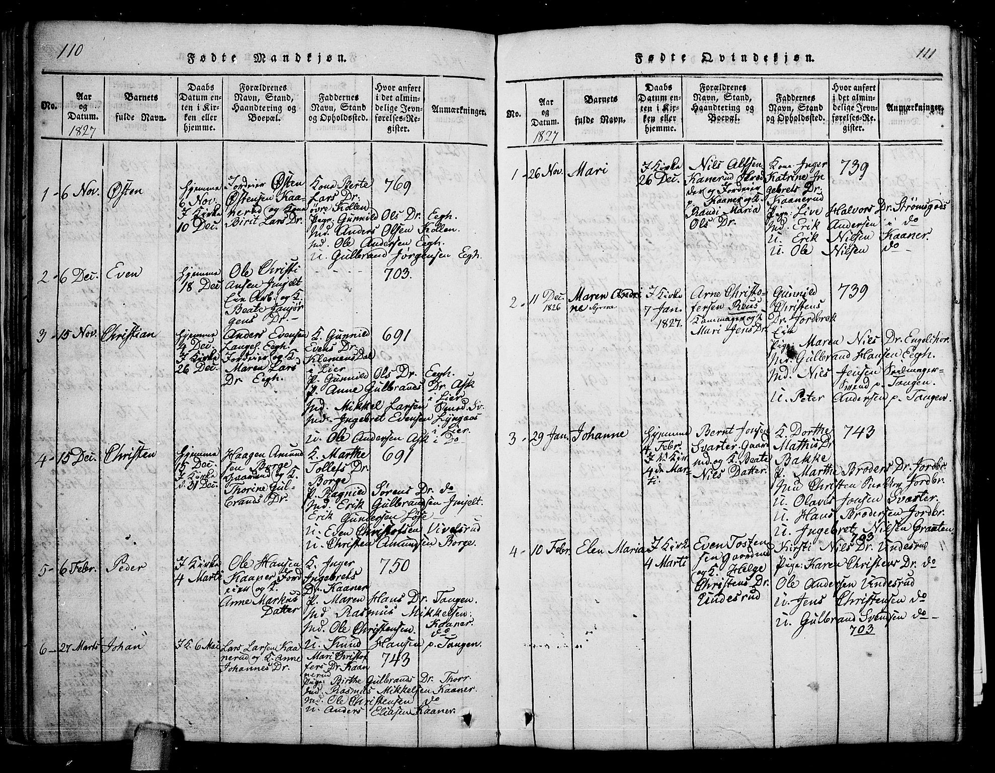 Skoger kirkebøker, SAKO/A-59/G/Ga/L0001: Parish register (copy) no. I 1, 1814-1845, p. 110-111