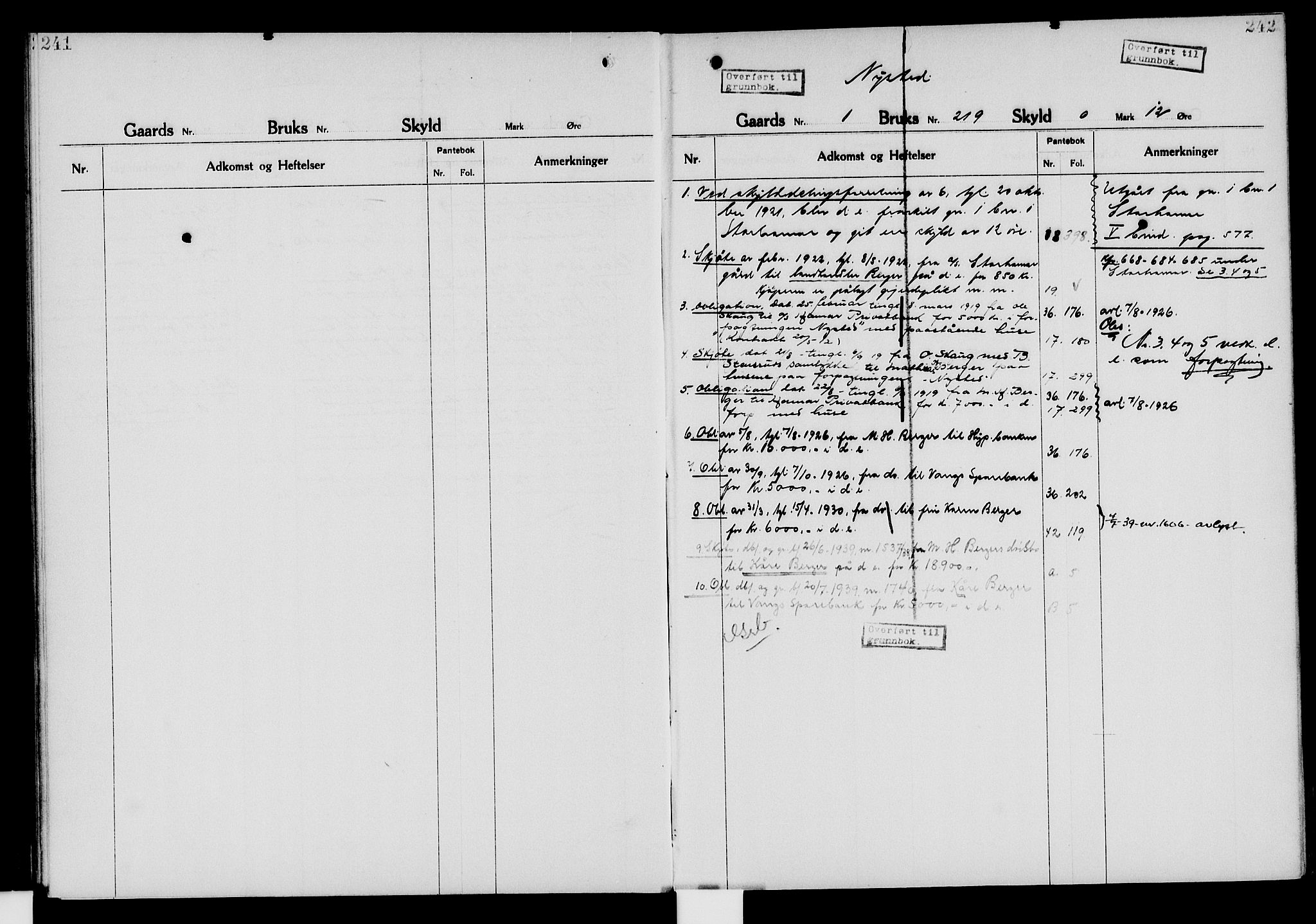 Nord-Hedmark sorenskriveri, SAH/TING-012/H/Ha/Had/Hade/L0006: Mortgage register no. 4.6, 1920-1940, p. 241-242