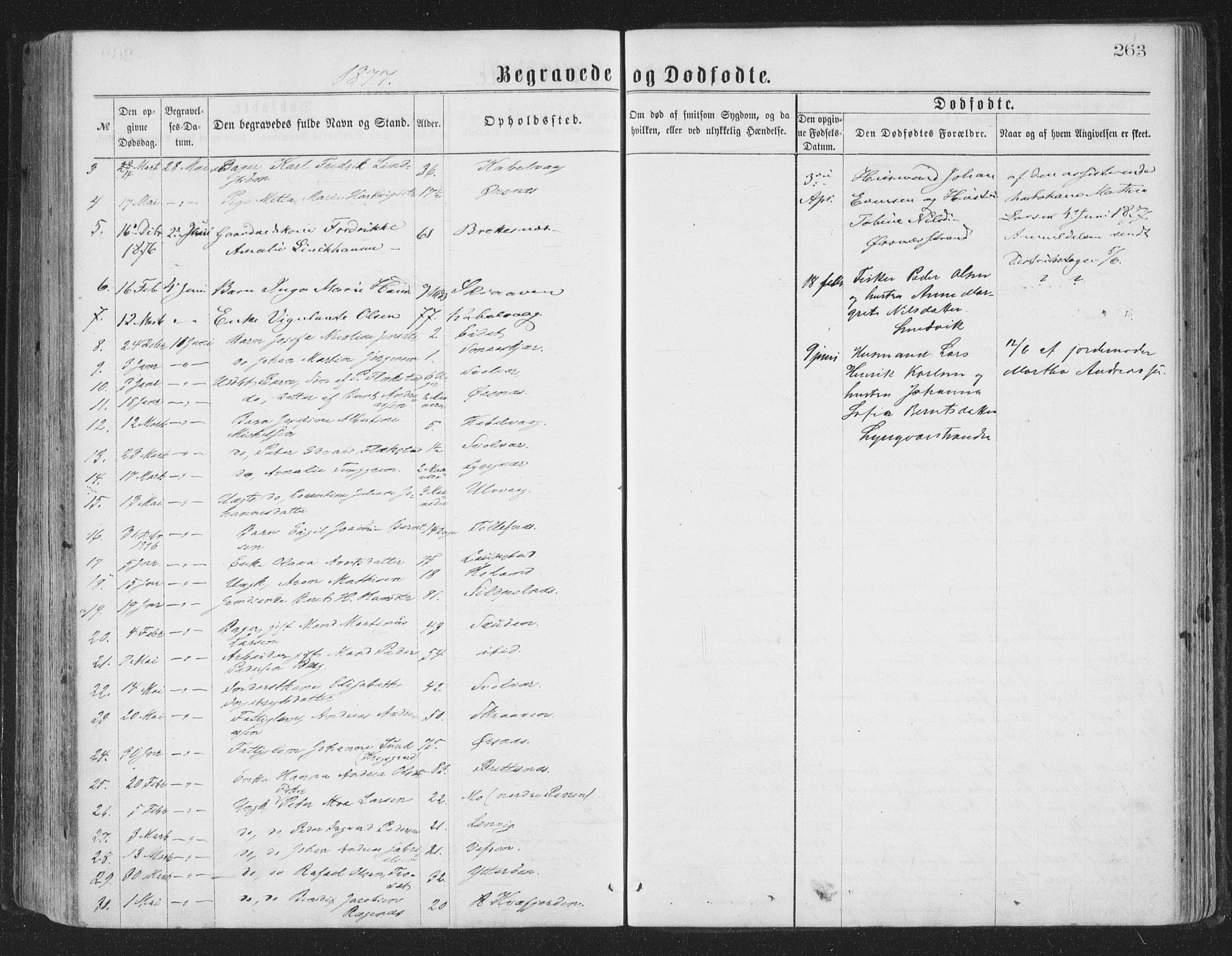 Ministerialprotokoller, klokkerbøker og fødselsregistre - Nordland, AV/SAT-A-1459/874/L1057: Parish register (official) no. 874A01, 1866-1877, p. 263