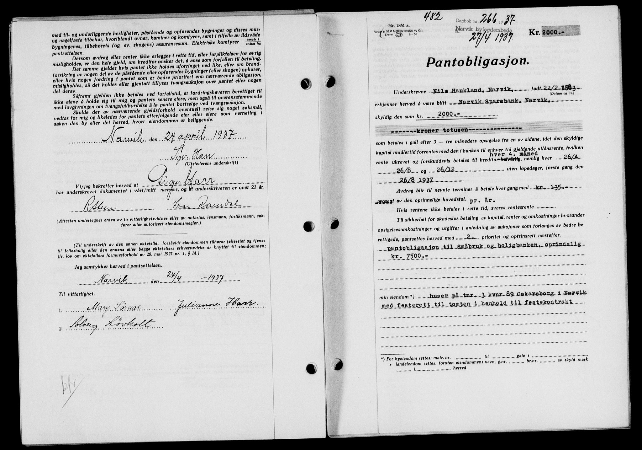 Narvik sorenskriveri, SAT/A-0002/1/2/2C/2Ca/L0011: Mortgage book no. 14, 1935-1937, Deed date: 27.04.1937