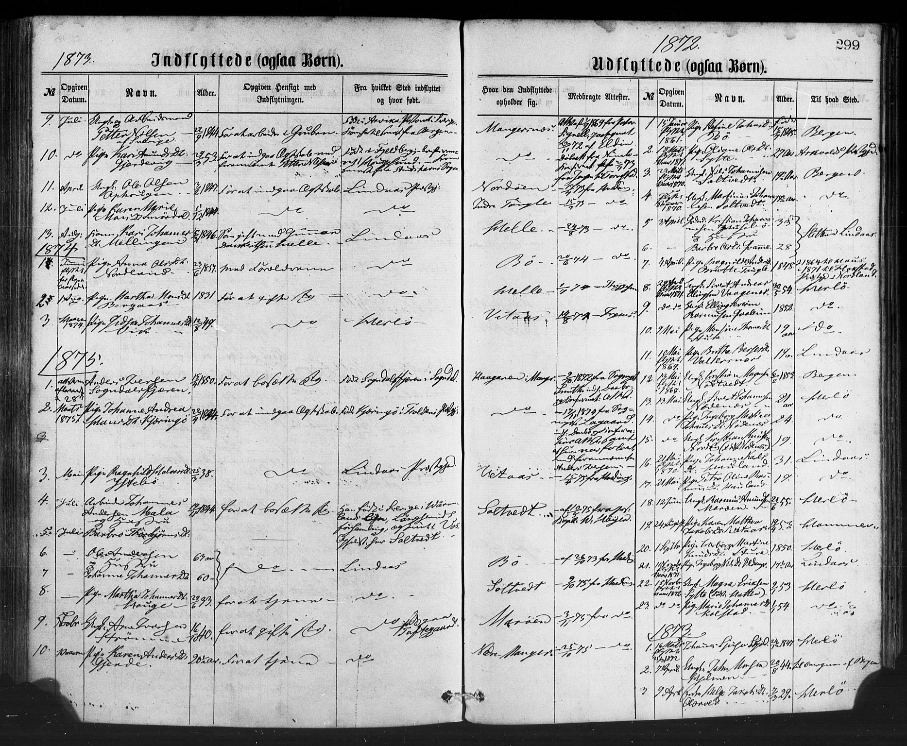 Manger sokneprestembete, SAB/A-76801/H/Haa: Parish register (official) no. A 8, 1871-1880, p. 299