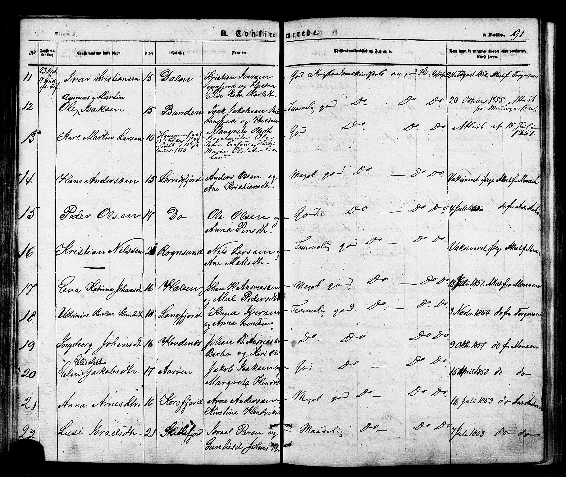 Talvik sokneprestkontor, SATØ/S-1337/H/Ha/L0011kirke: Parish register (official) no. 11, 1864-1877, p. 91