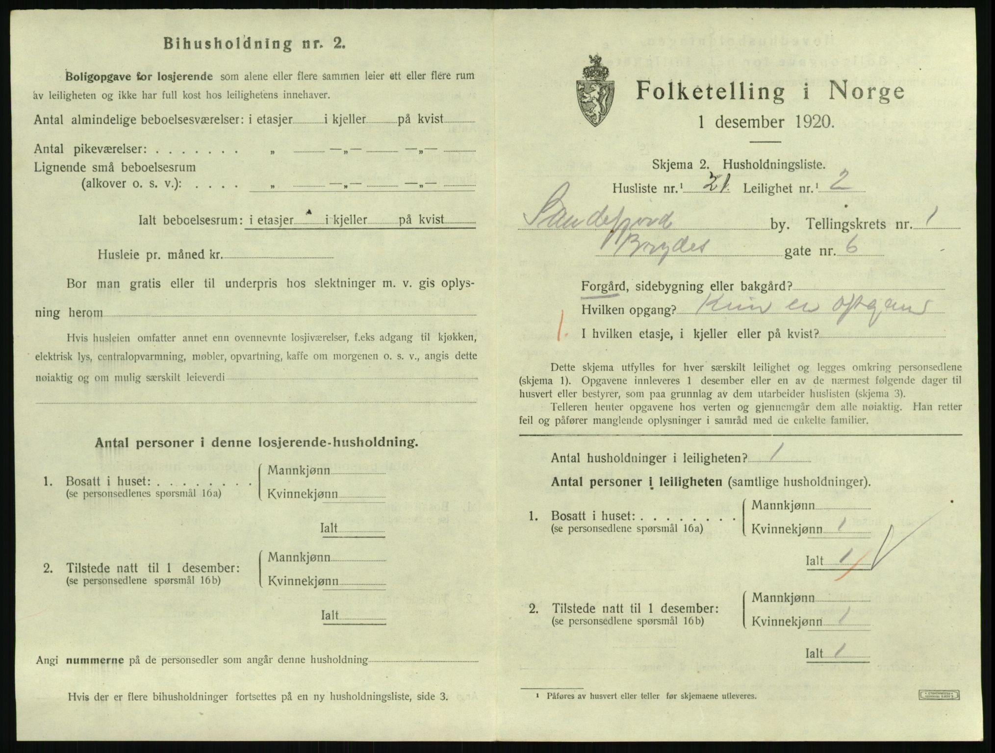 SAKO, 1920 census for Sandefjord, 1920, p. 1352