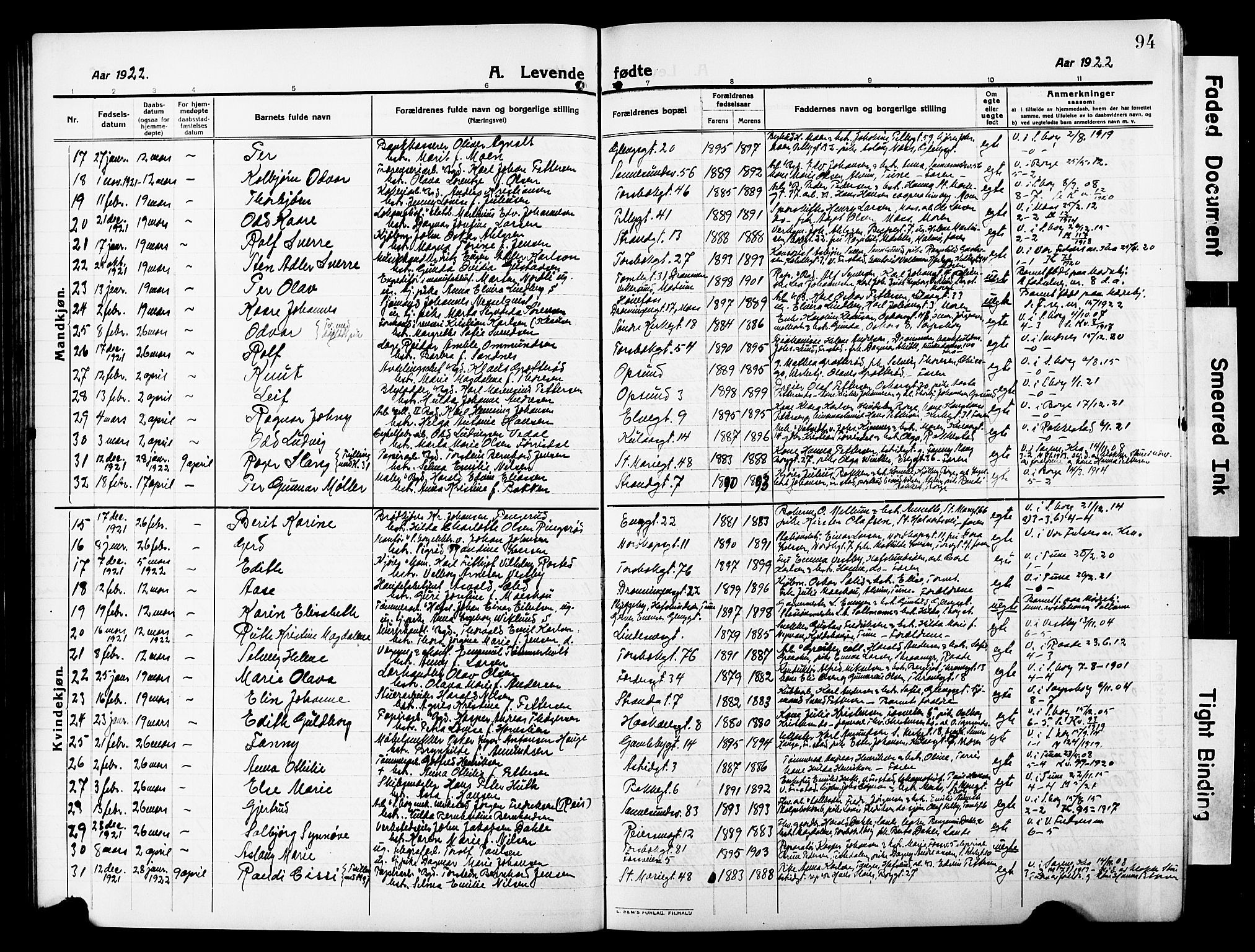 Sarpsborg prestekontor Kirkebøker, AV/SAO-A-2006/G/Ga/L0002: Parish register (copy) no. 2, 1912-1931, p. 94