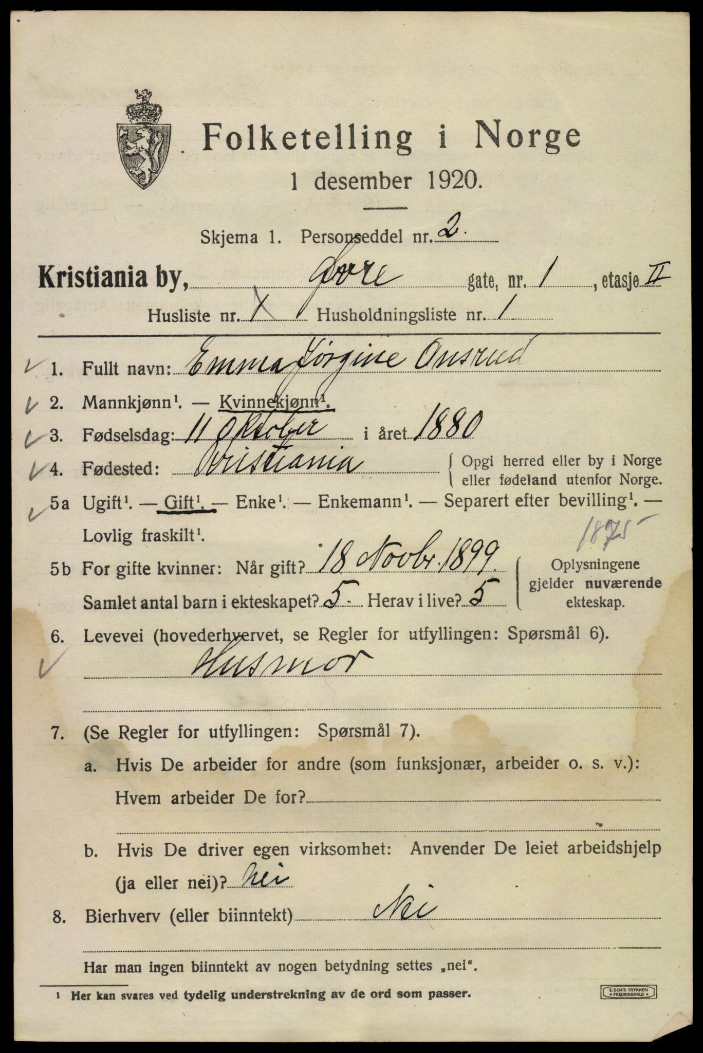 SAO, 1920 census for Kristiania, 1920, p. 658863