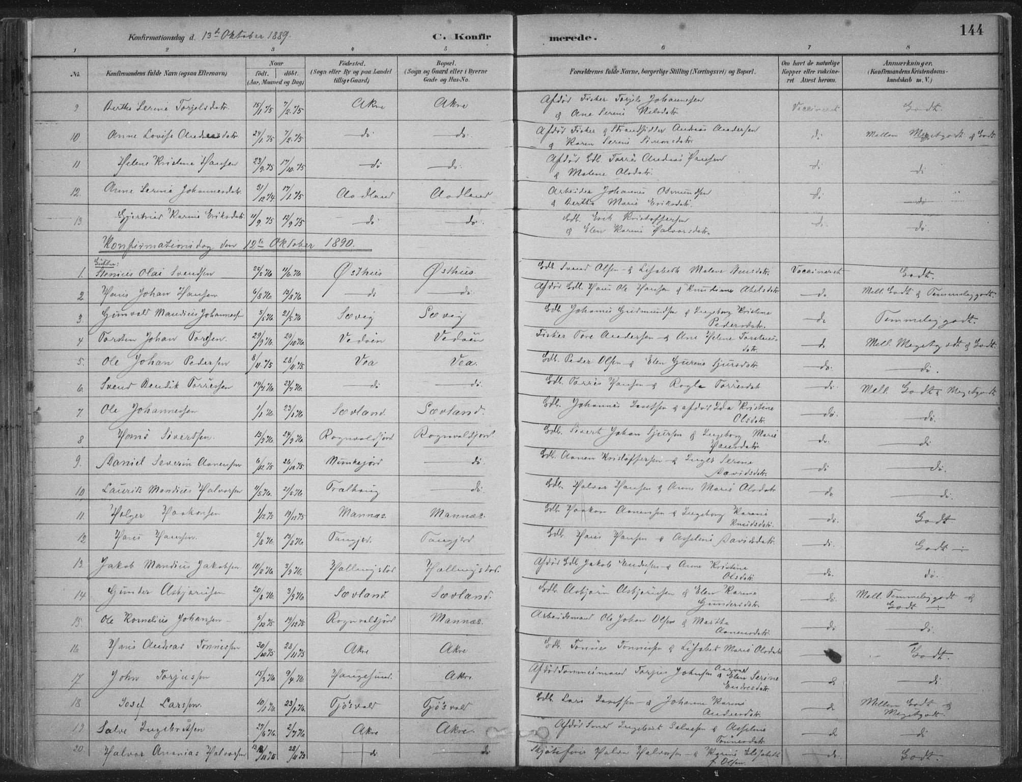 Kopervik sokneprestkontor, AV/SAST-A-101850/H/Ha/Haa/L0004: Parish register (official) no. A 4, 1882-1905, p. 144