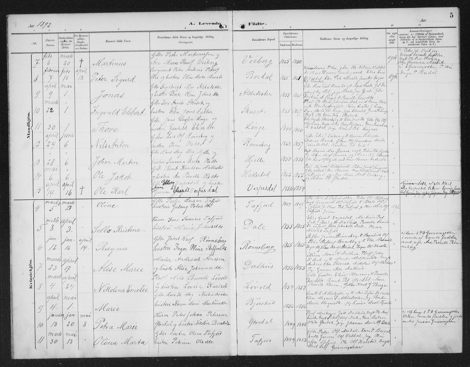 Ministerialprotokoller, klokkerbøker og fødselsregistre - Møre og Romsdal, SAT/A-1454/519/L0264: Parish register (copy) no. 519C05, 1892-1910, p. 5