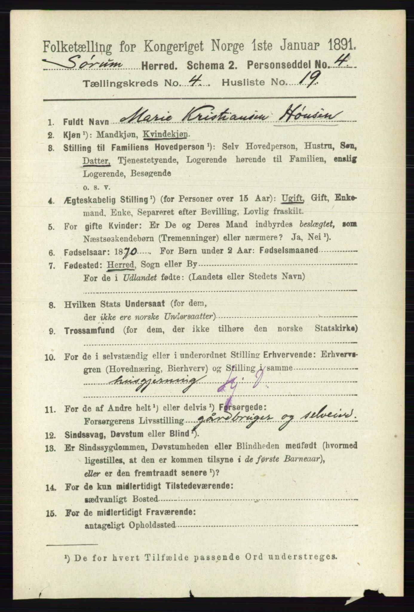 RA, 1891 census for 0226 Sørum, 1891, p. 1998