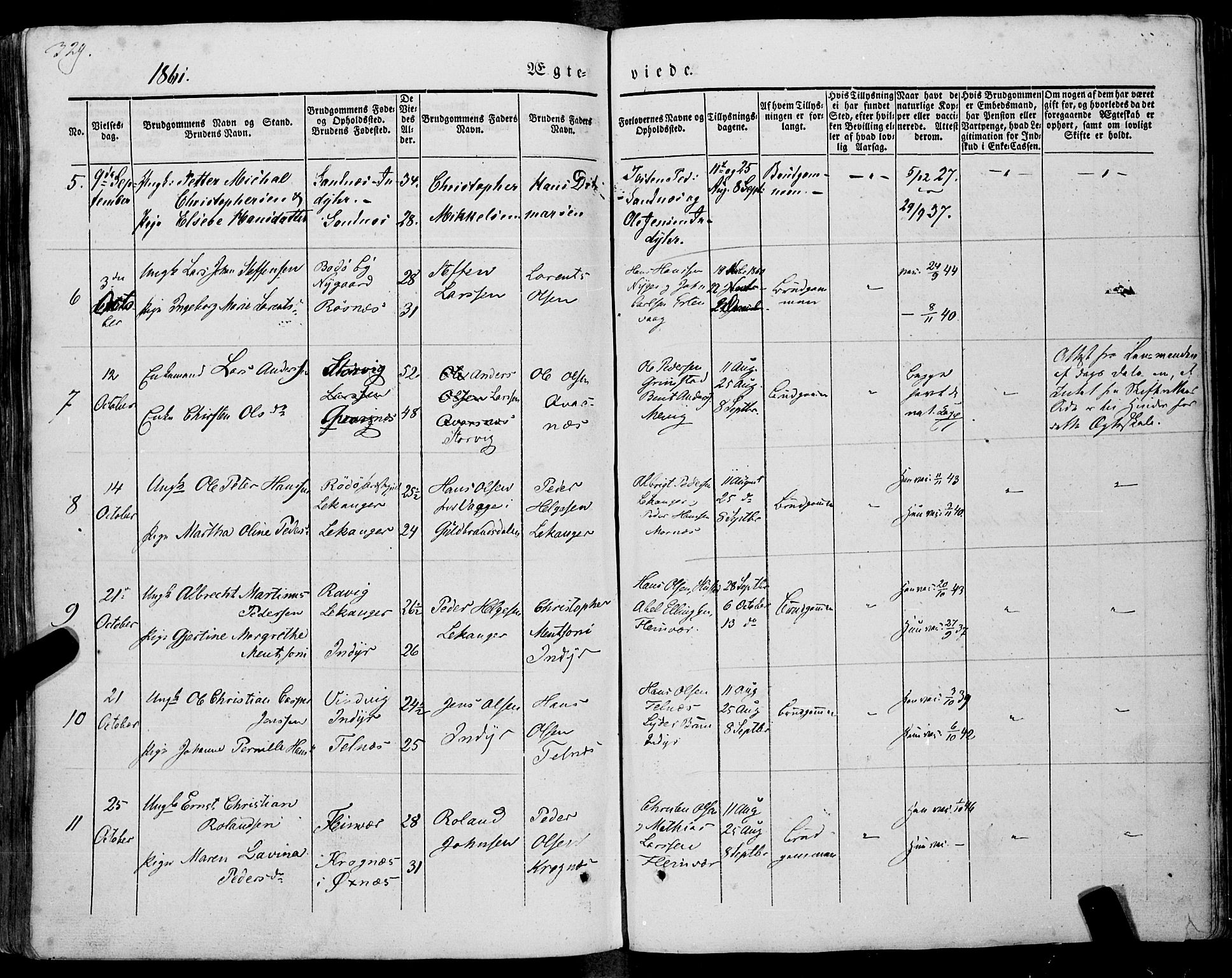 Ministerialprotokoller, klokkerbøker og fødselsregistre - Nordland, AV/SAT-A-1459/805/L0097: Parish register (official) no. 805A04, 1837-1861, p. 329