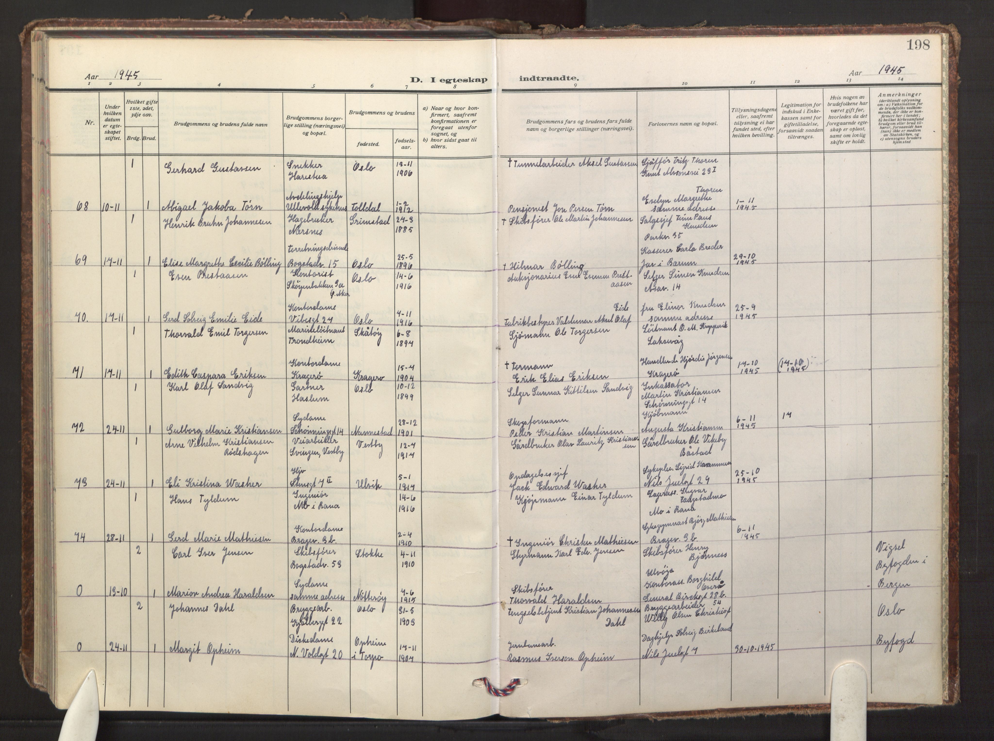 Fagerborg prestekontor Kirkebøker, AV/SAO-A-10844/F/Fa/L0009: Parish register (official) no. 9, 1934-1945, p. 198