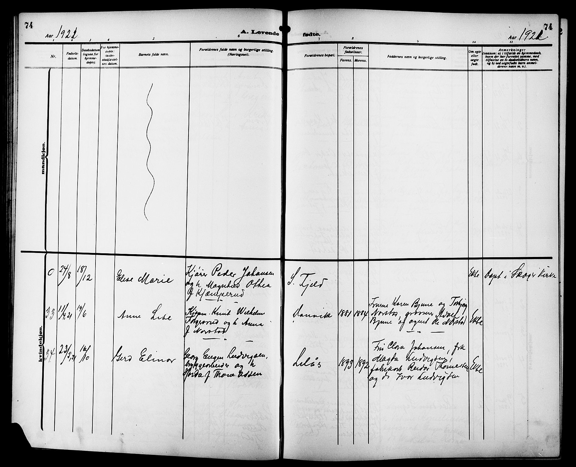 Strømsgodset kirkebøker, AV/SAKO-A-324/G/Ga/L0003: Parish register (copy) no. 3, 1911-1926, p. 74