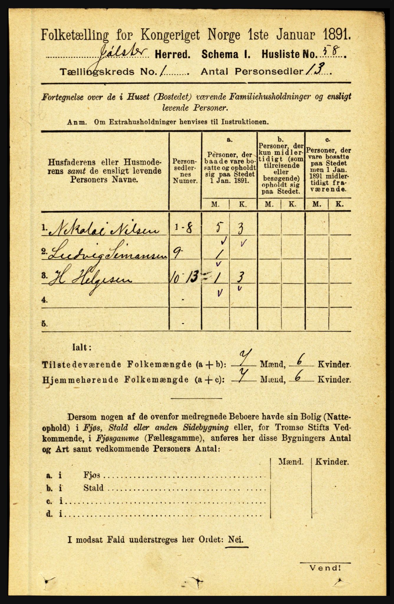 RA, 1891 census for 1431 Jølster, 1891, p. 87