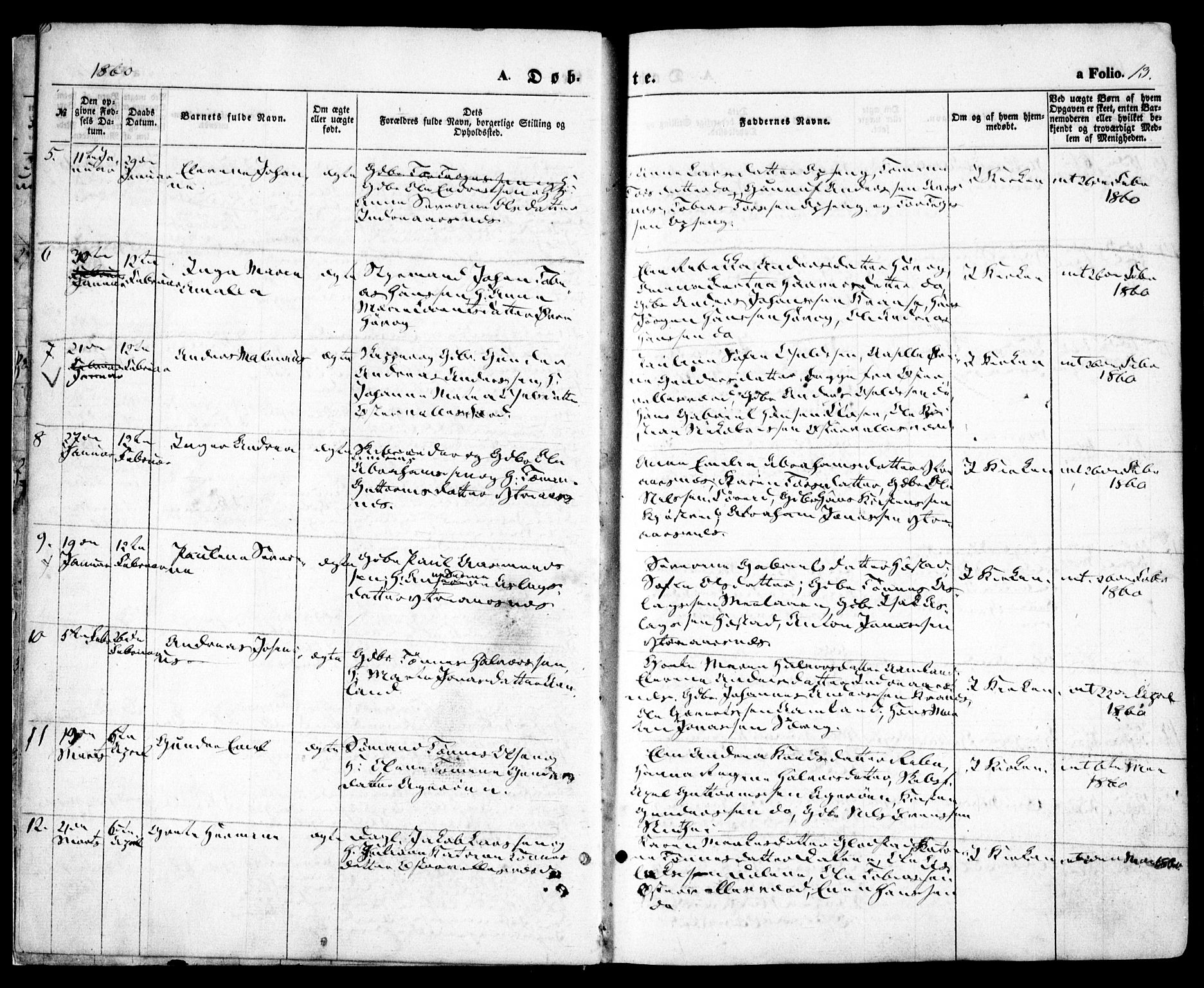 Høvåg sokneprestkontor, SAK/1111-0025/F/Fa/L0004: Parish register (official) no. A 4, 1859-1877, p. 13