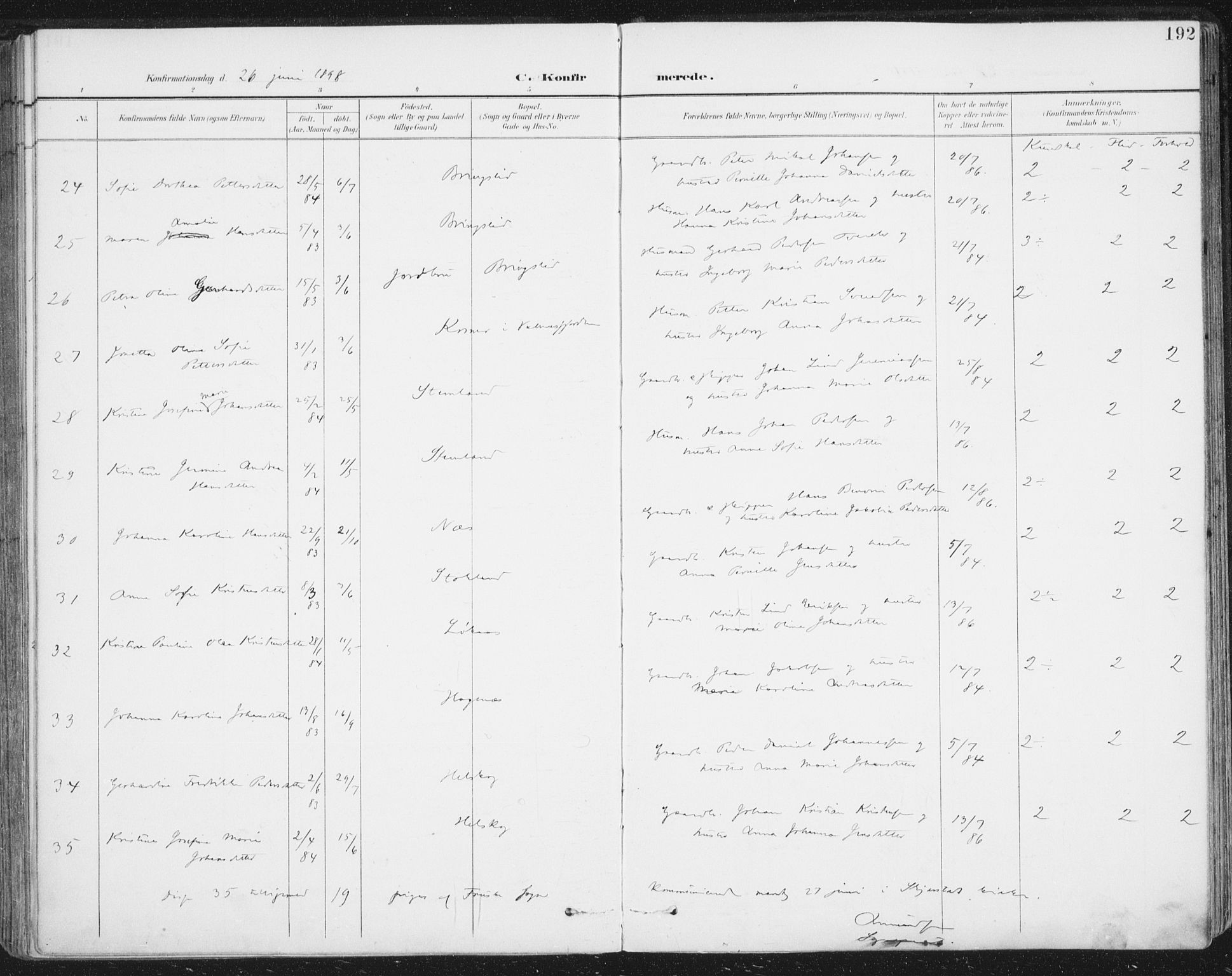 Ministerialprotokoller, klokkerbøker og fødselsregistre - Nordland, AV/SAT-A-1459/852/L0741: Parish register (official) no. 852A11, 1894-1917, p. 192