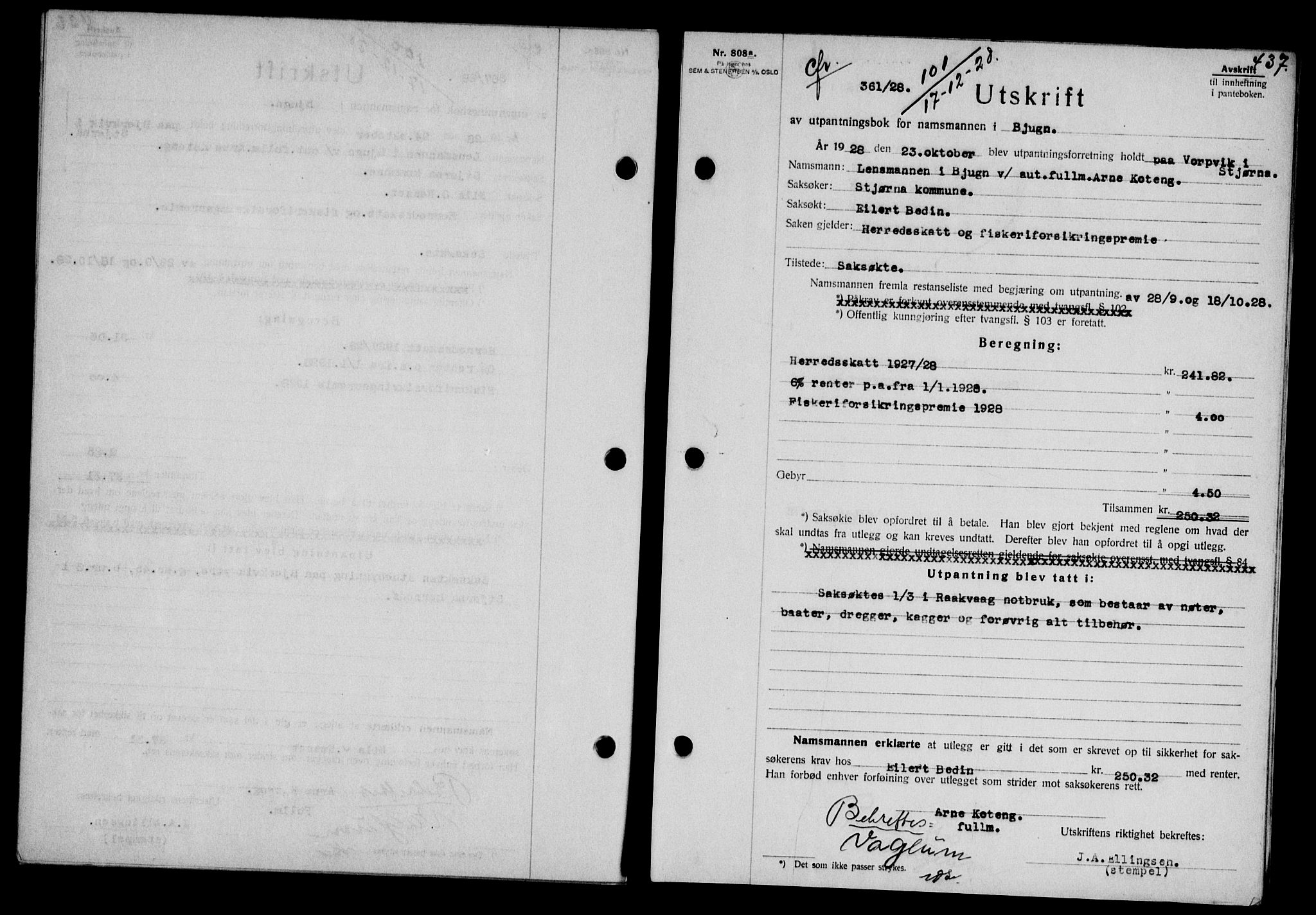 Fosen sorenskriveri, AV/SAT-A-1107/1/2/2C/L0067: Mortgage book no. 58, 1928-1929, p. 437, Deed date: 17.12.1928