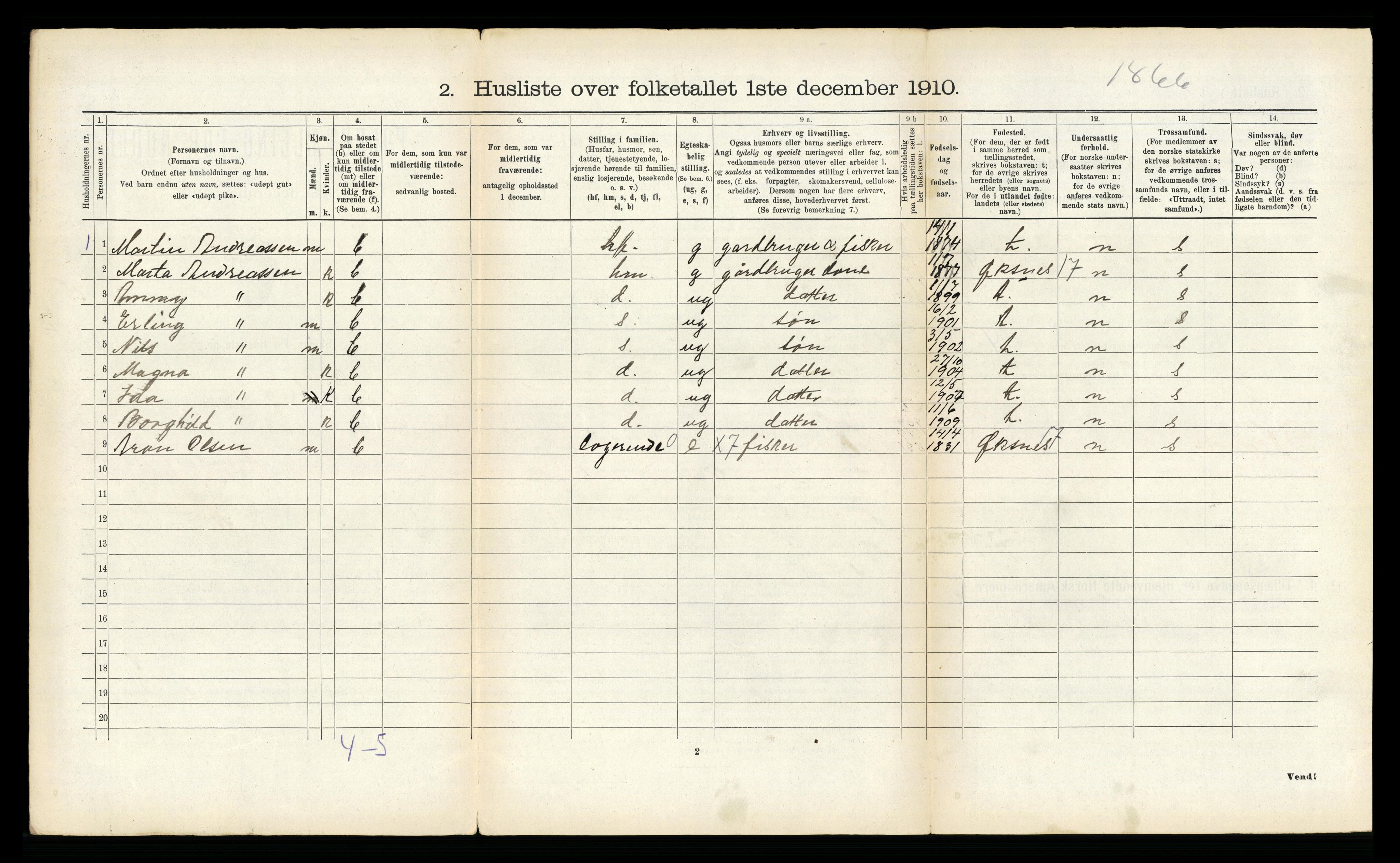 RA, 1910 census for Dverberg, 1910, p. 211