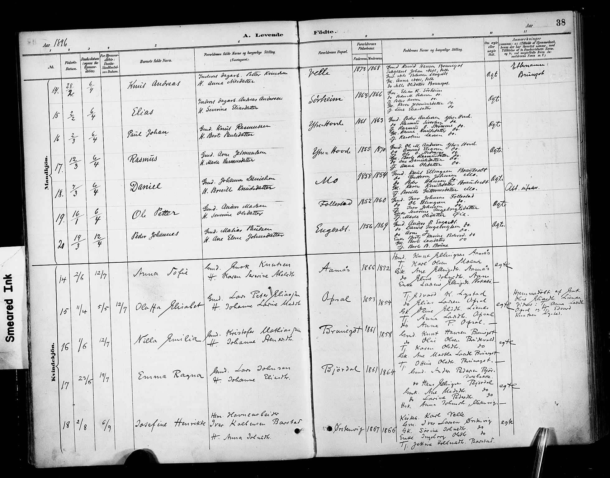 Ministerialprotokoller, klokkerbøker og fødselsregistre - Møre og Romsdal, AV/SAT-A-1454/513/L0177: Parish register (official) no. 513A04, 1890-1906, p. 38