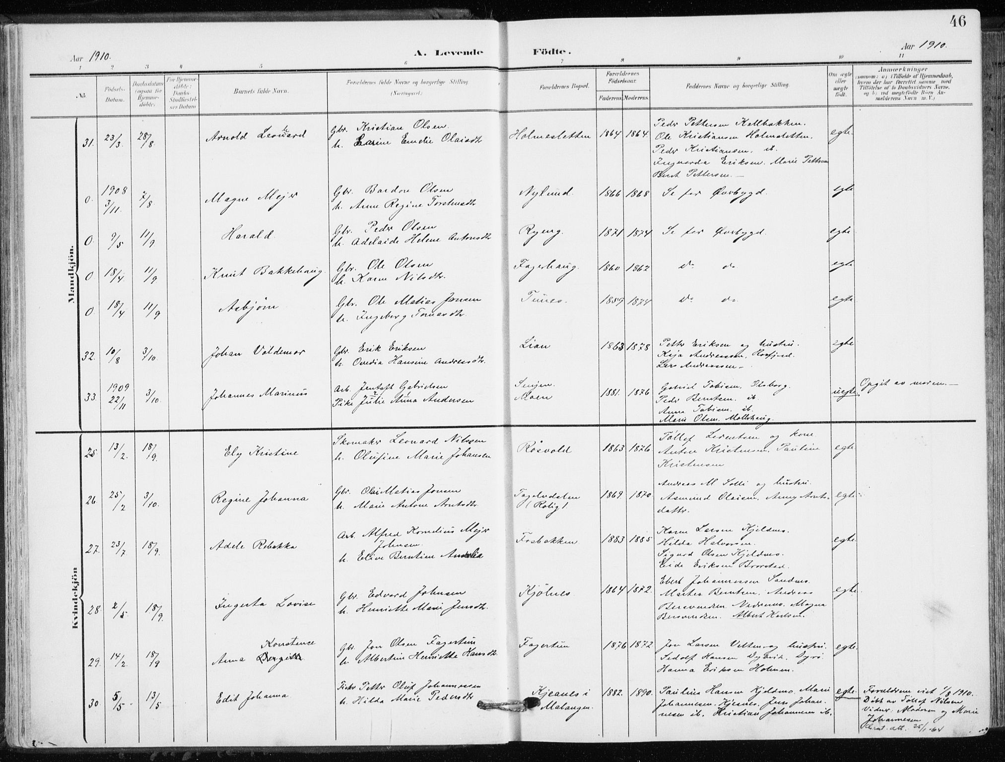 Målselv sokneprestembete, AV/SATØ-S-1311/G/Ga/Gaa/L0011kirke: Parish register (official) no. 11, 1904-1918, p. 46