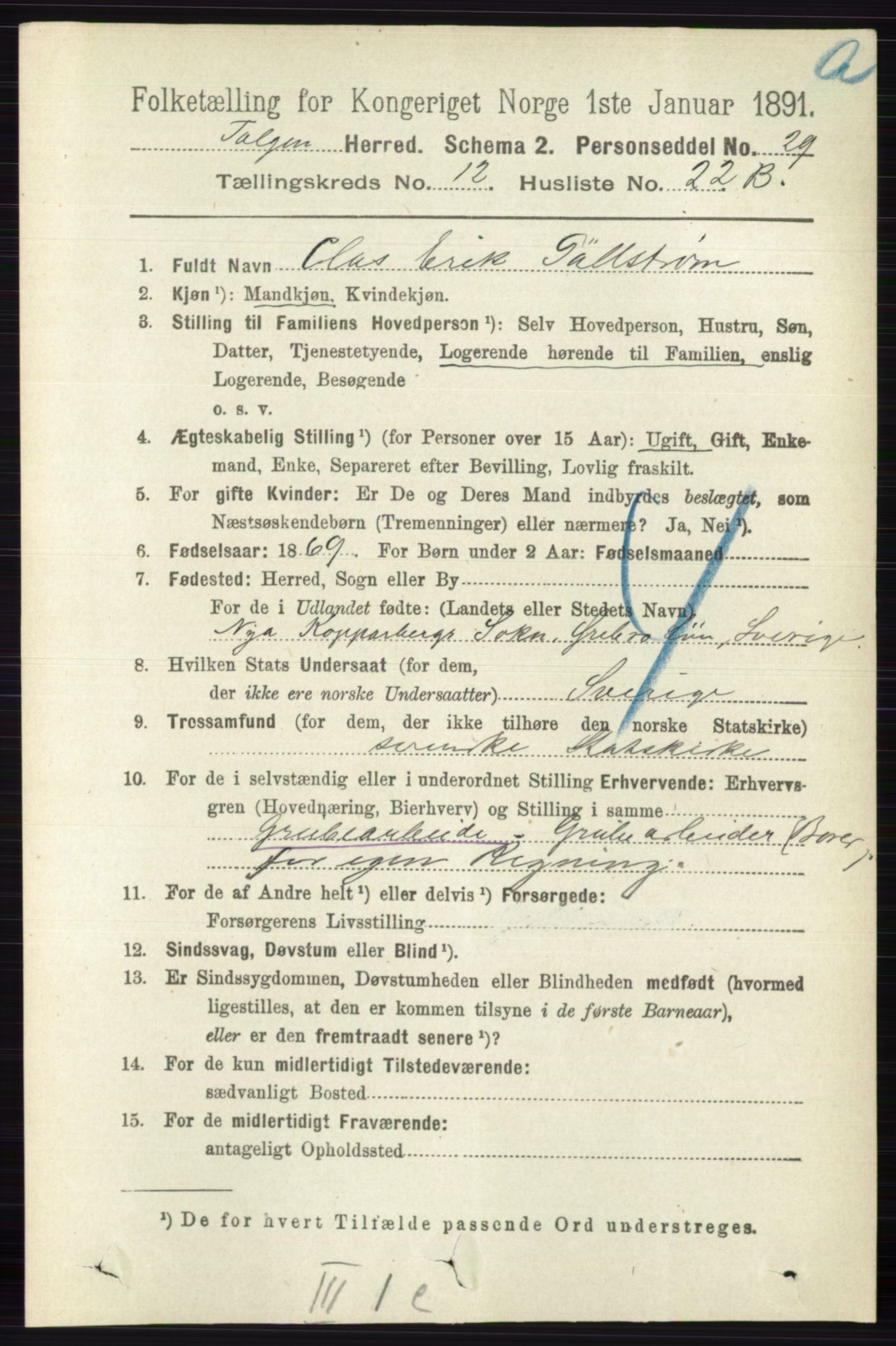 RA, 1891 census for 0436 Tolga, 1891, p. 3836