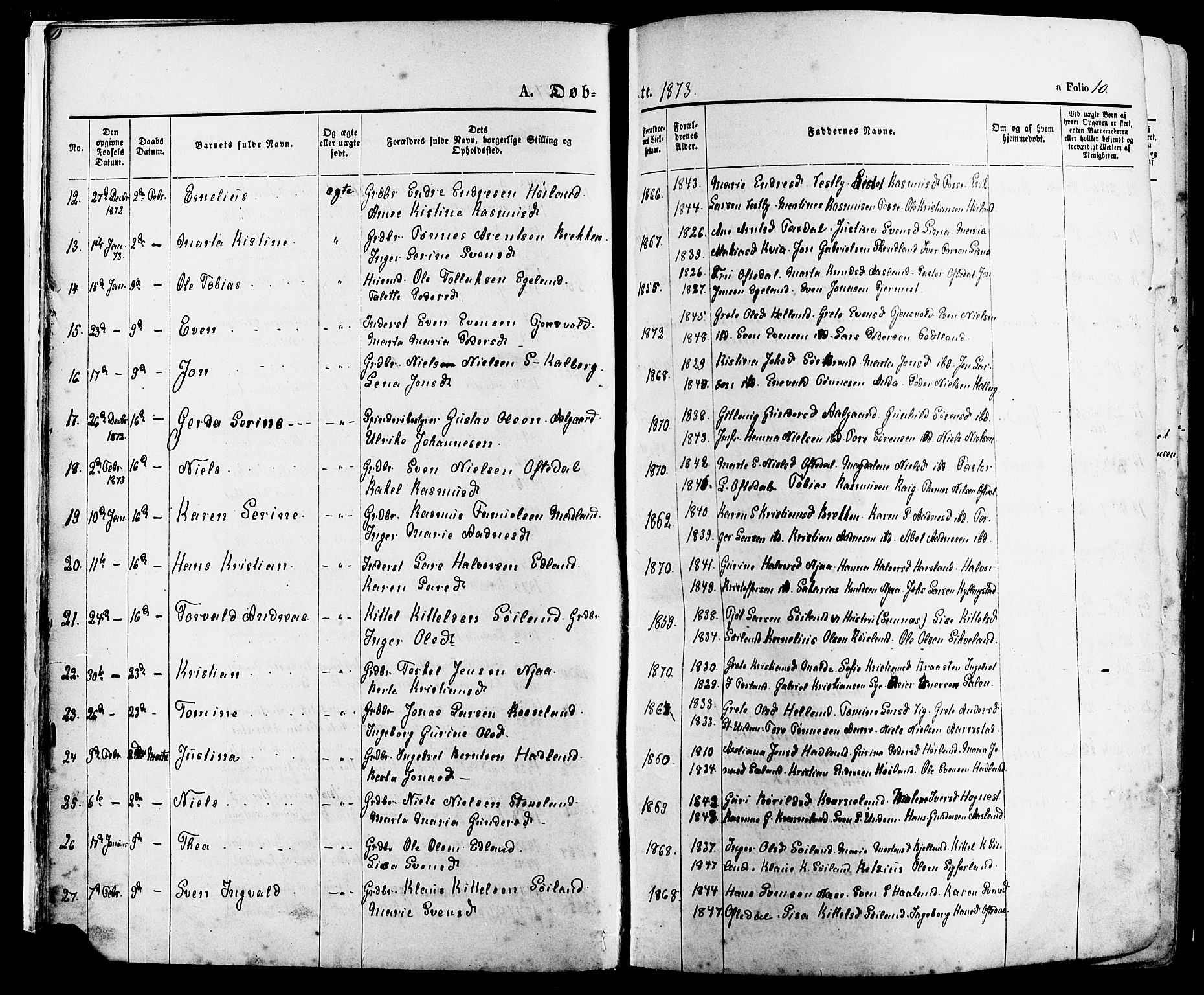 Lye sokneprestkontor, AV/SAST-A-101794/001/30BA/L0008: Parish register (official) no. A 7, 1872-1881, p. 10