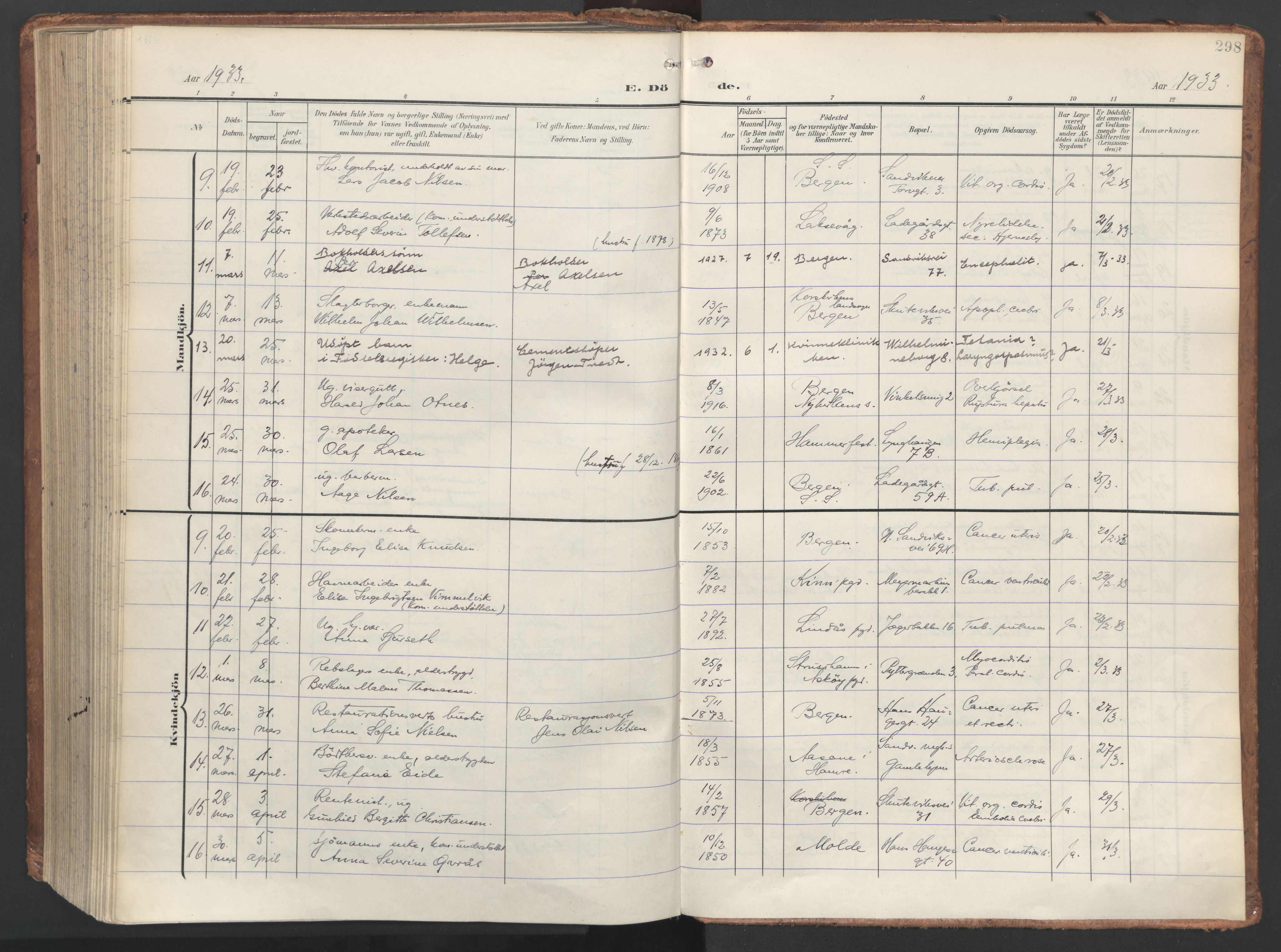 Sandviken Sokneprestembete, SAB/A-77601/H/Ha/L0019: Parish register (official) no. E 2, 1905-1933, p. 298